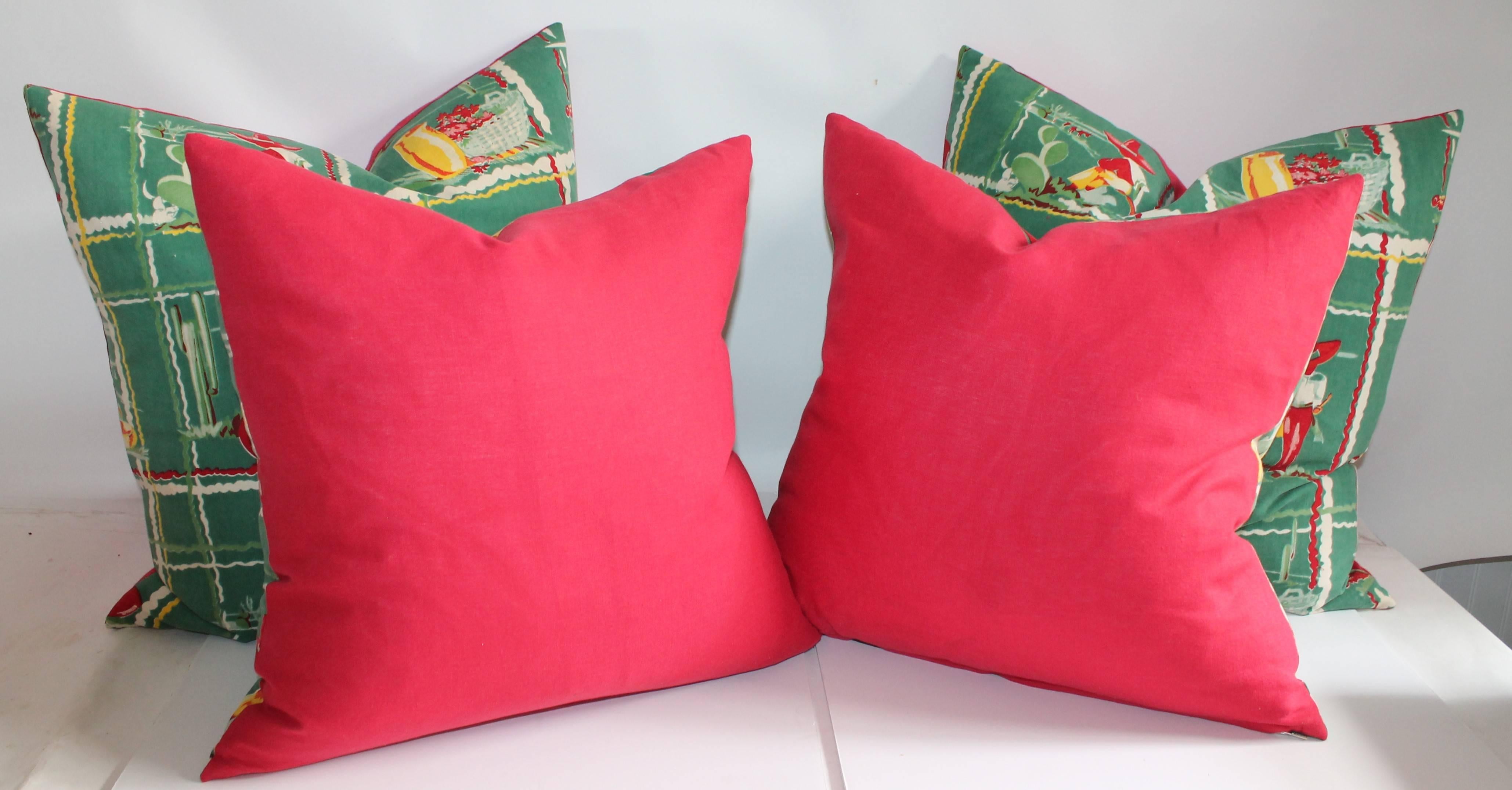 Machine-Made Tex, Mex Table Cloth Pillows / Collection of Four
