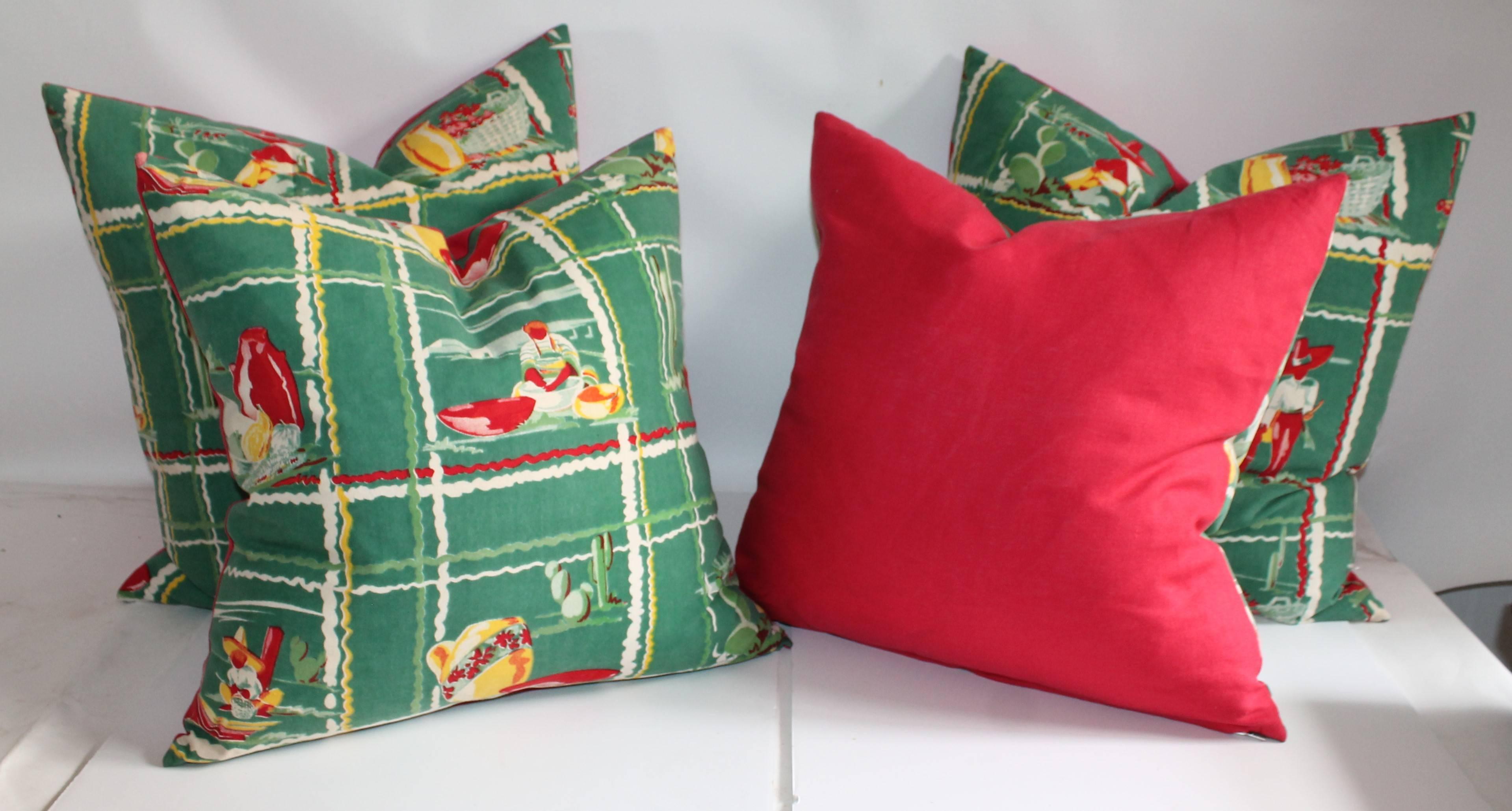 American Tex, Mex Table Cloth Pillows / Collection of Four