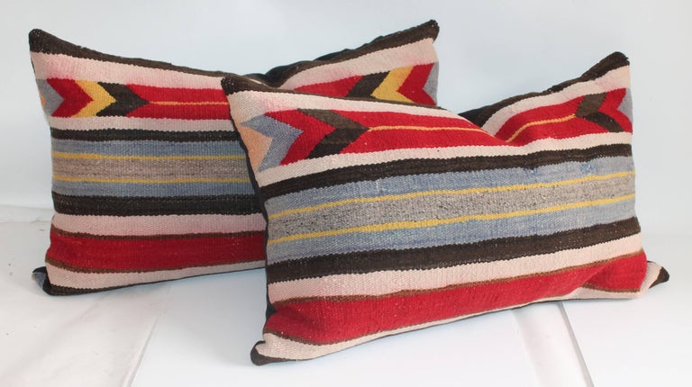 American Collection of Three Navajo Weaving Saddle Blanket Pillows For Sale