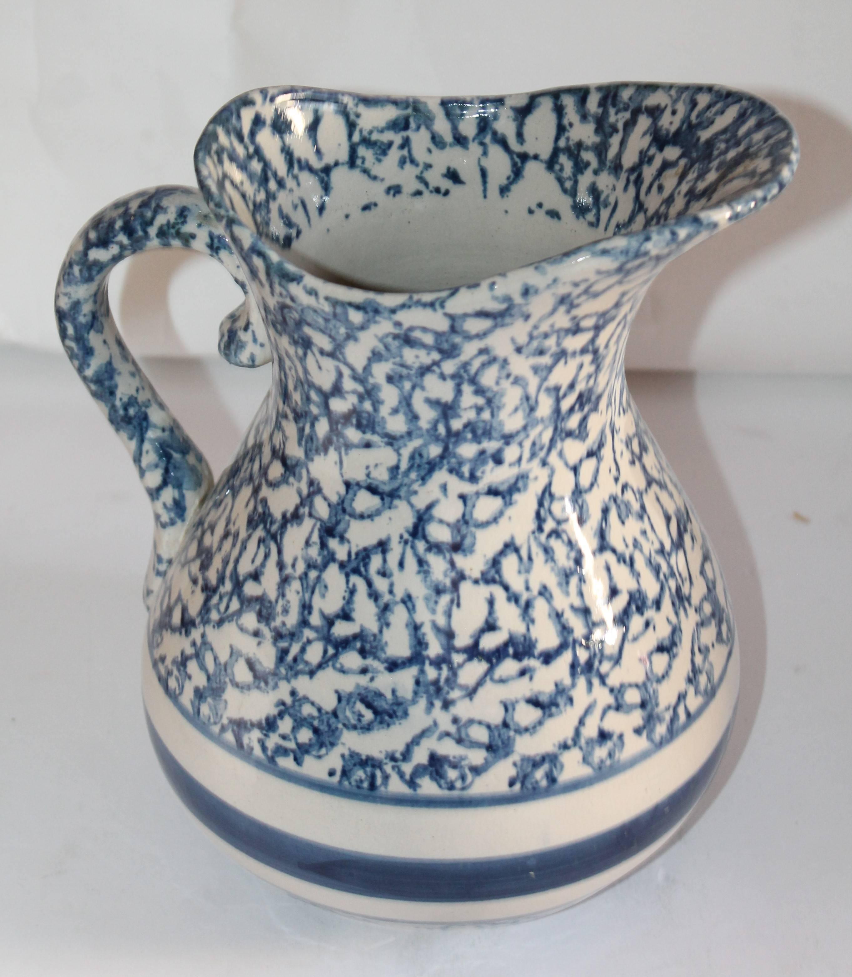 Amazing 19th century sponge ware pottery water pitcher. Pristine condition.