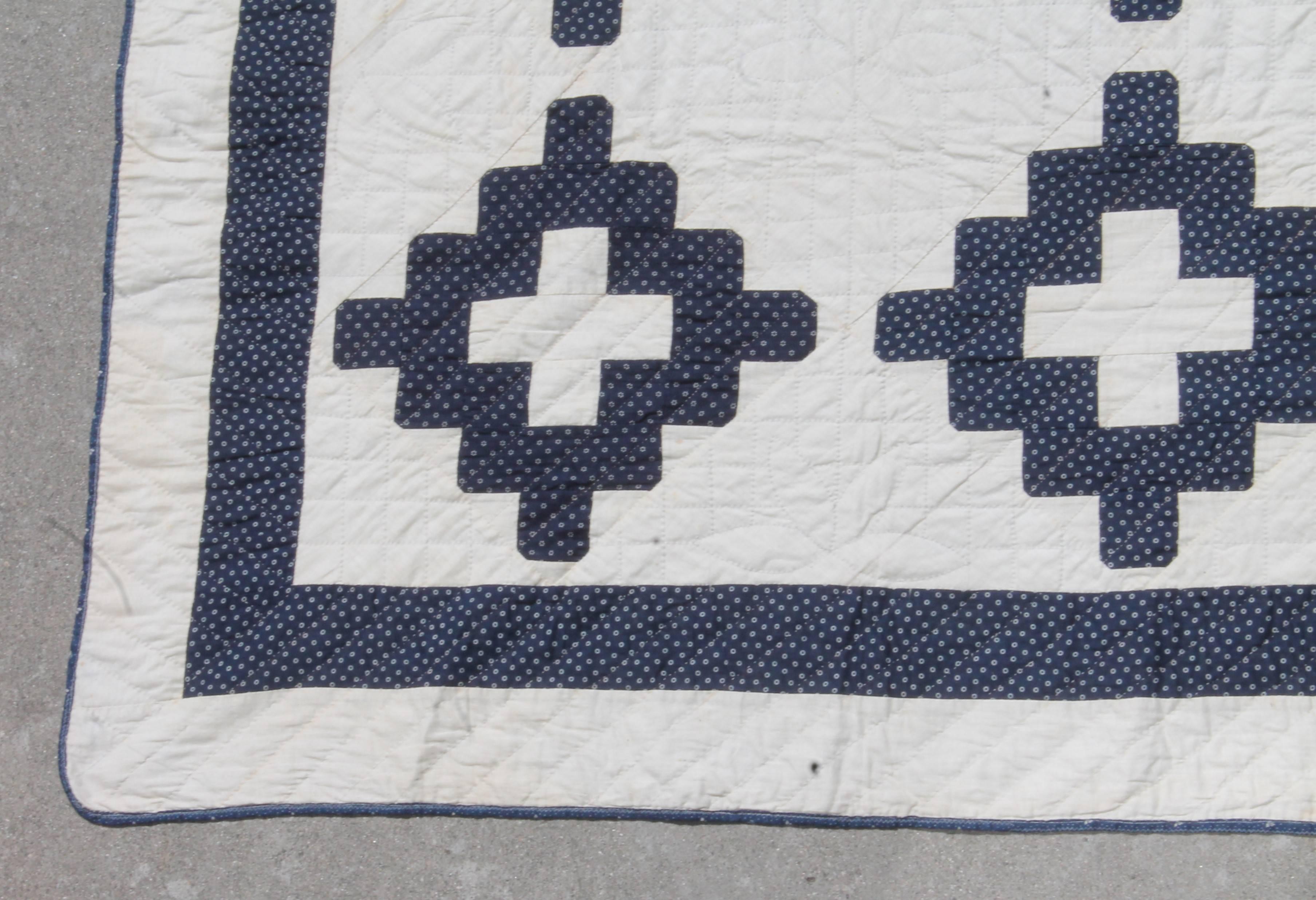 American 19th Century Pristine Blue and White Chimney Sweep Quilt