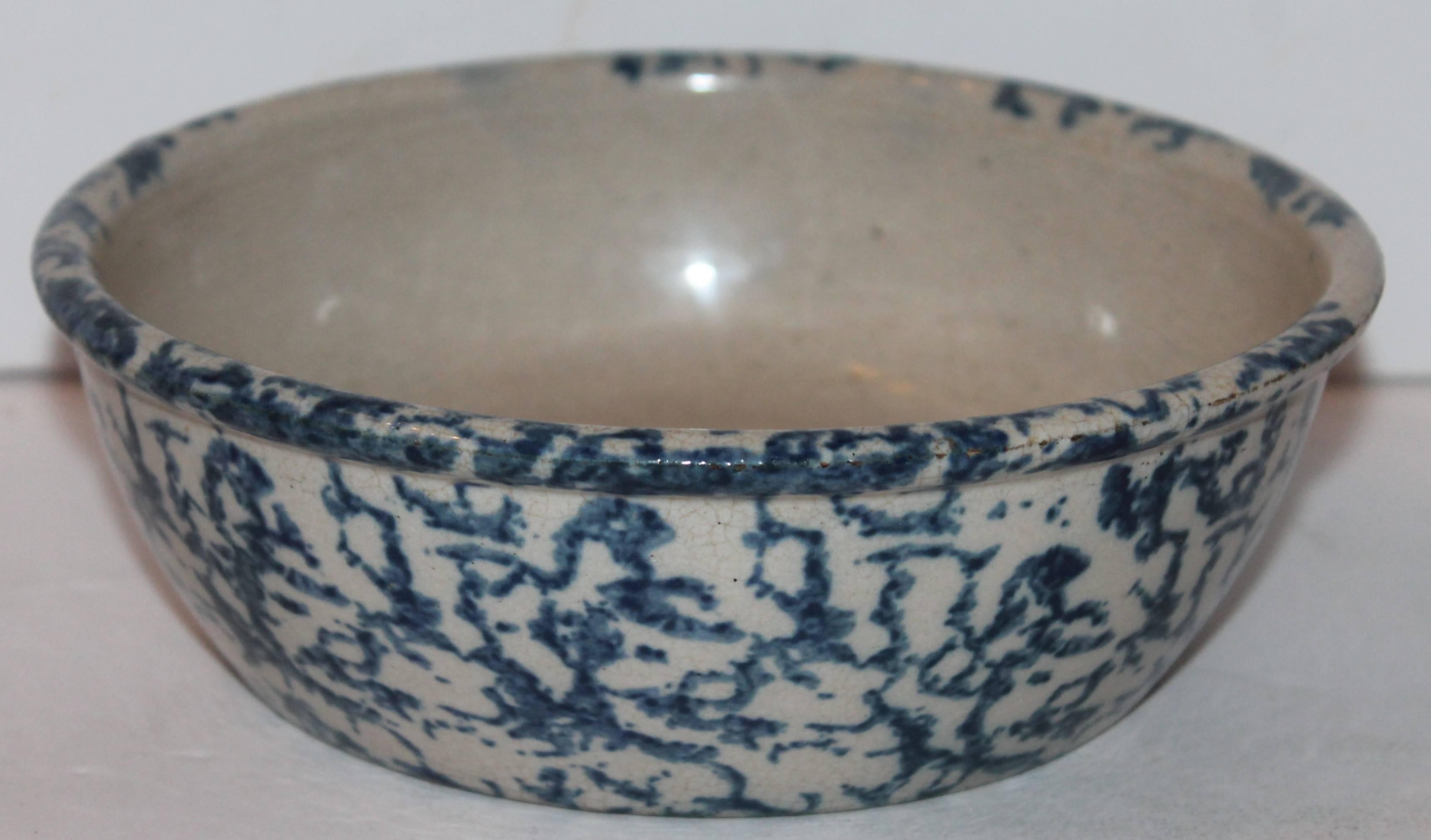 19th century sponge ware pottery bowl. The condition is very good. Great for serving berries or vegetables. Great size!