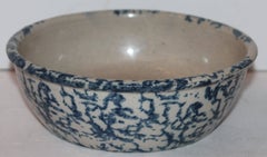 19th Century Sponge Ware Pottery Serving Bowl