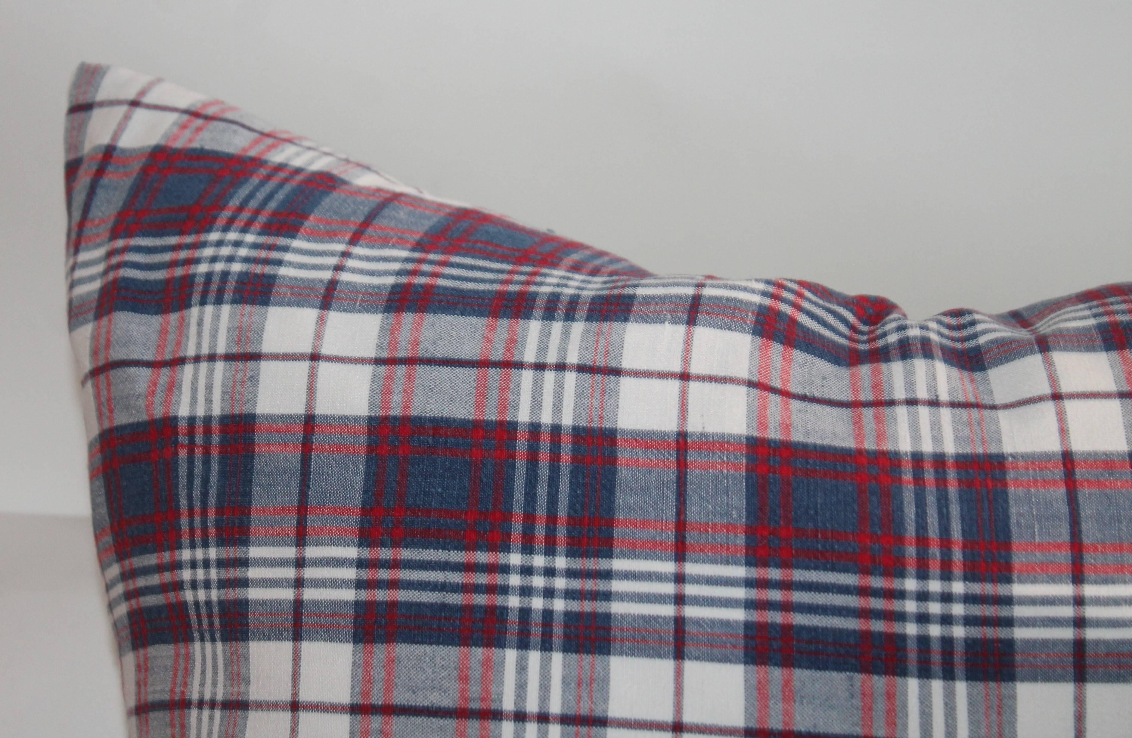 American Classical 19th Century Plaid Linen Ticking Pillows For Sale