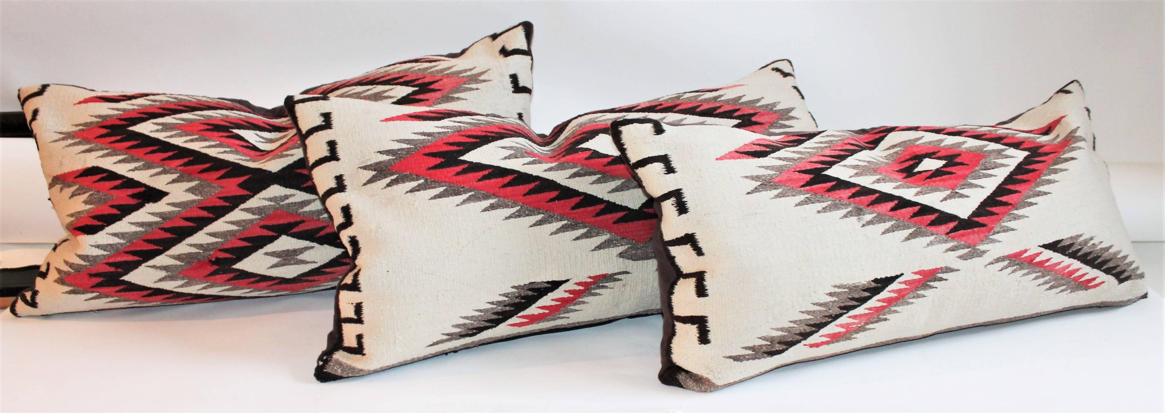 This is quite unusual pattern and geometric pattern eye dazzler pillows. These pillows can be purchased individually on 1stdibs but we are selling this as a group of three. These three pillows are 16", 17" and 18" high.