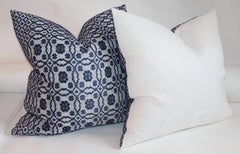 19th Century Jacquard Coveret Indigo Pillows
