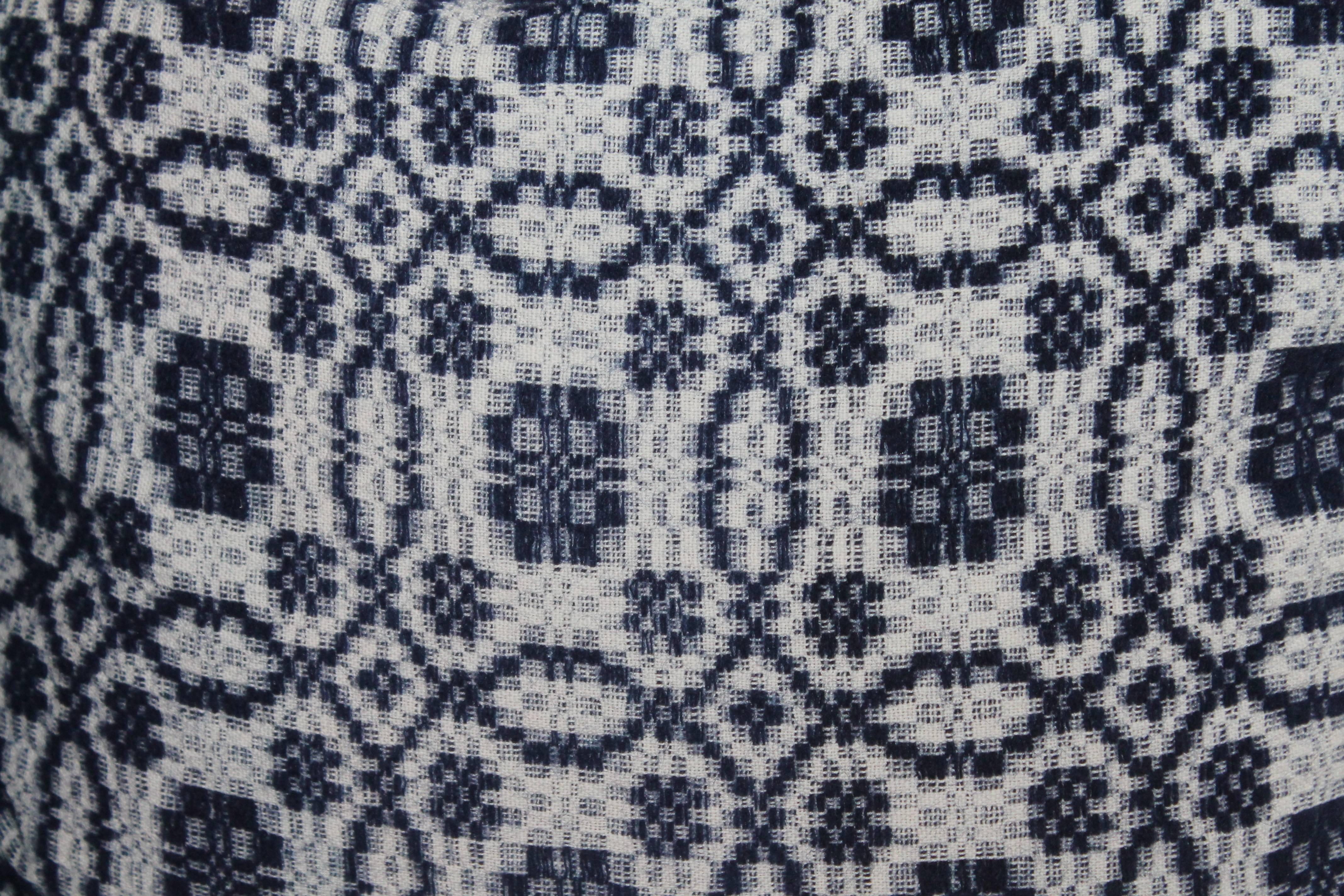 American  19th Century Jacquard Coveret Indigo Pillows For Sale
