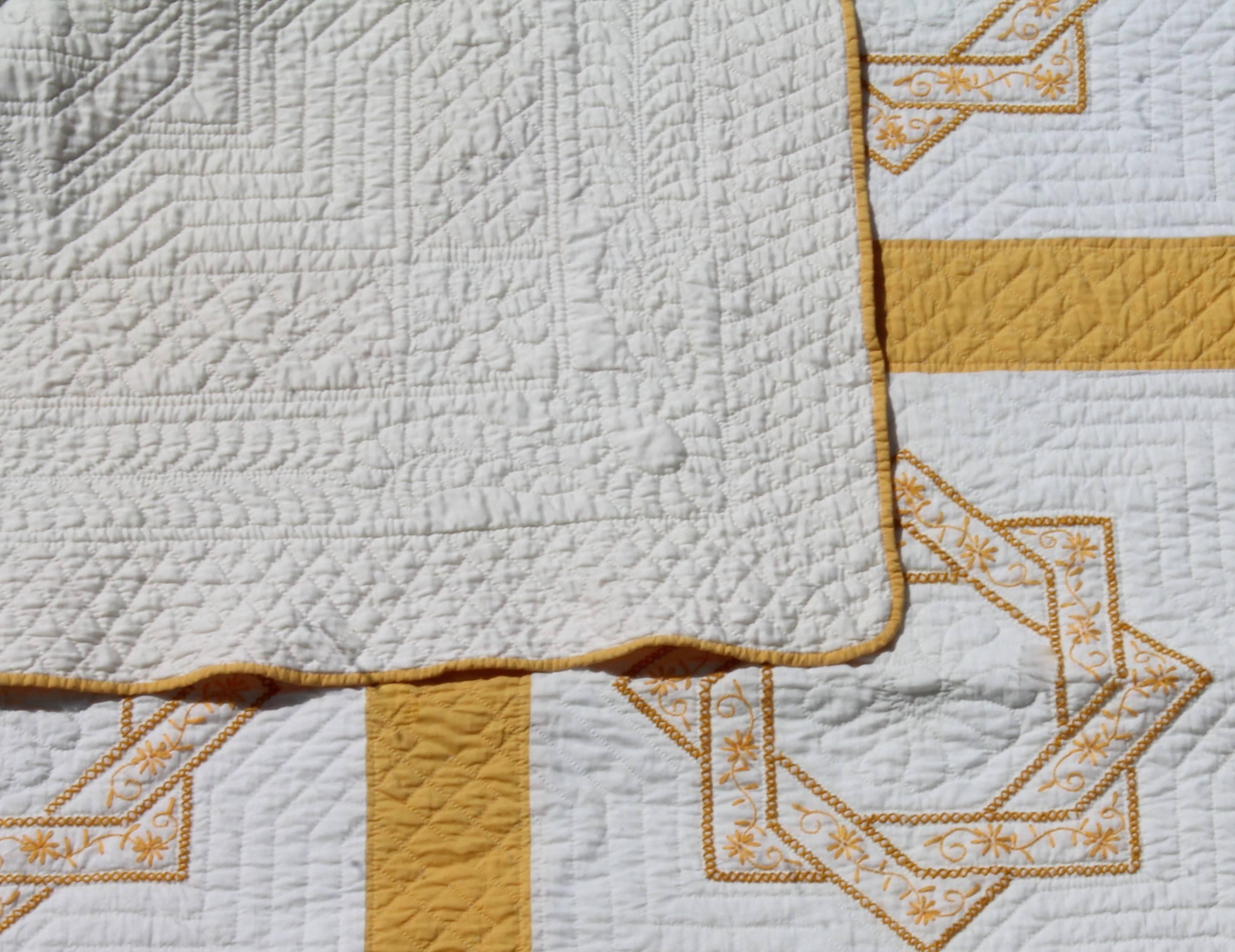 Early Fancy Quilted and Embroidered Golden Rod Qulit Embroidery 1