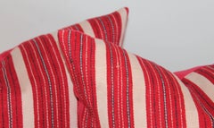 Red Ticking 19th Century Pillows, Pair