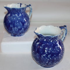 Sponge Ware Pottery Pitchers, 19th Century, Pair