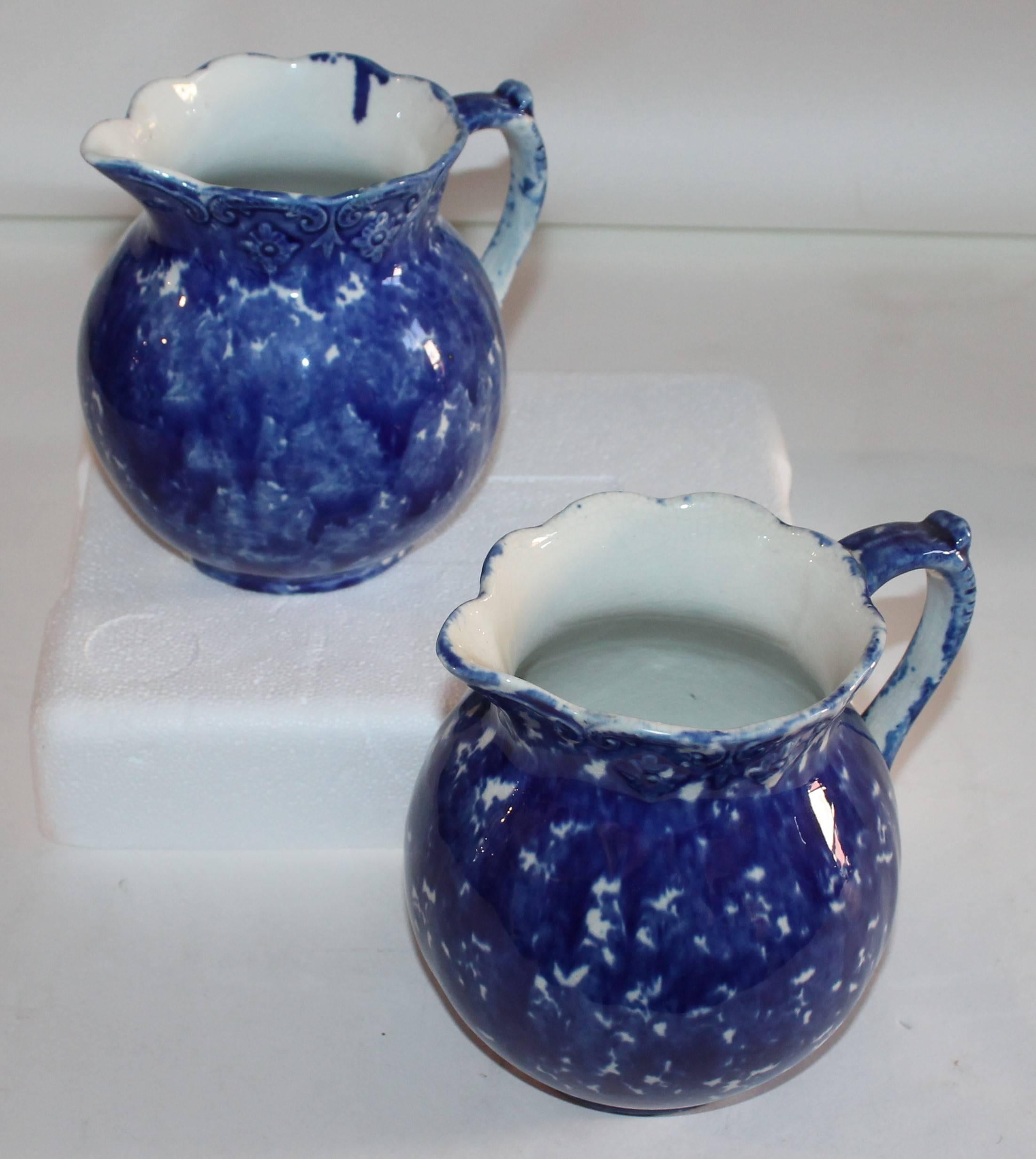 Country Sponge Ware Pottery Pitchers, 19th Century, Pair For Sale