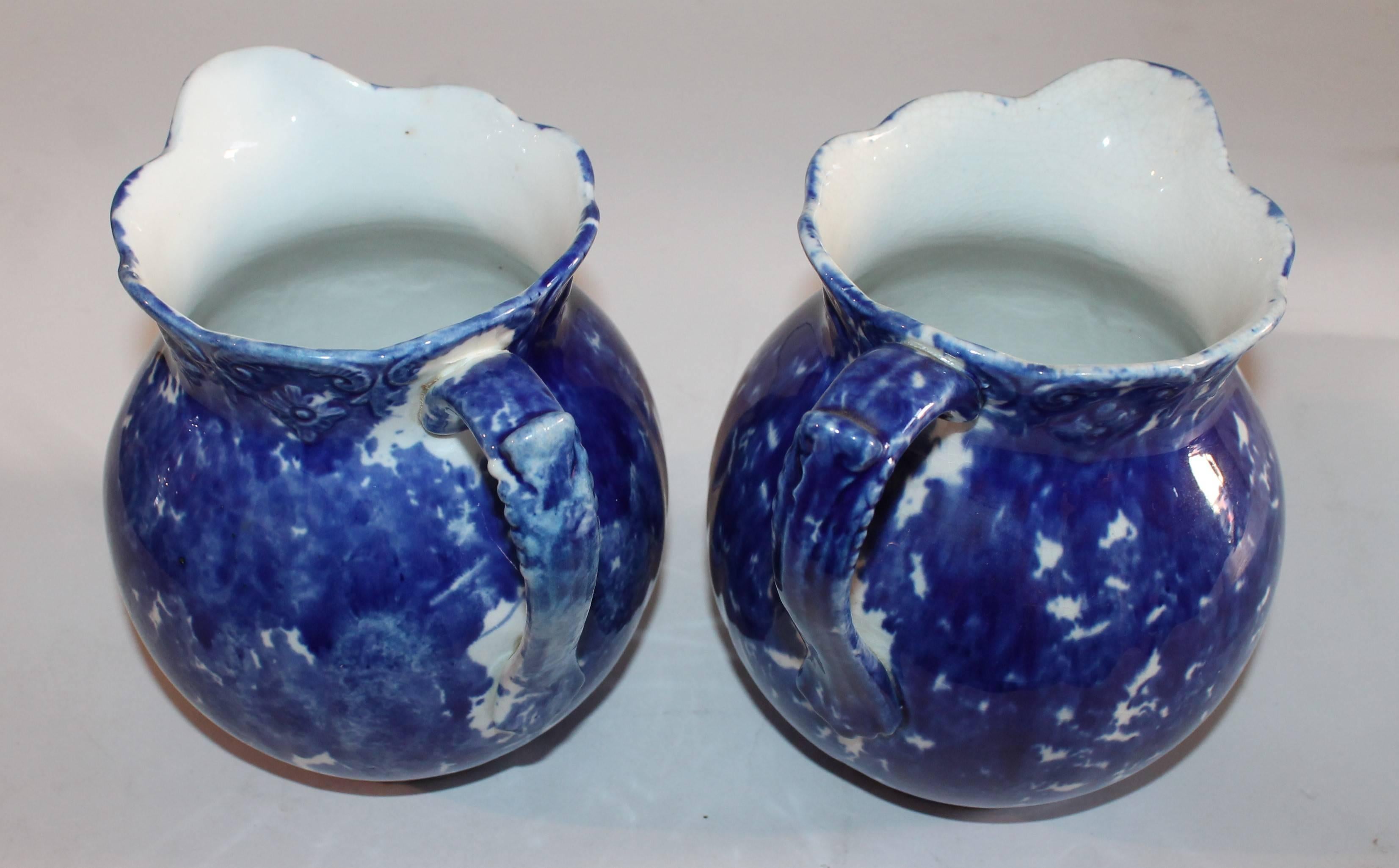 Sponge Ware Pottery Pitchers, 19th Century, Pair In Excellent Condition For Sale In Los Angeles, CA
