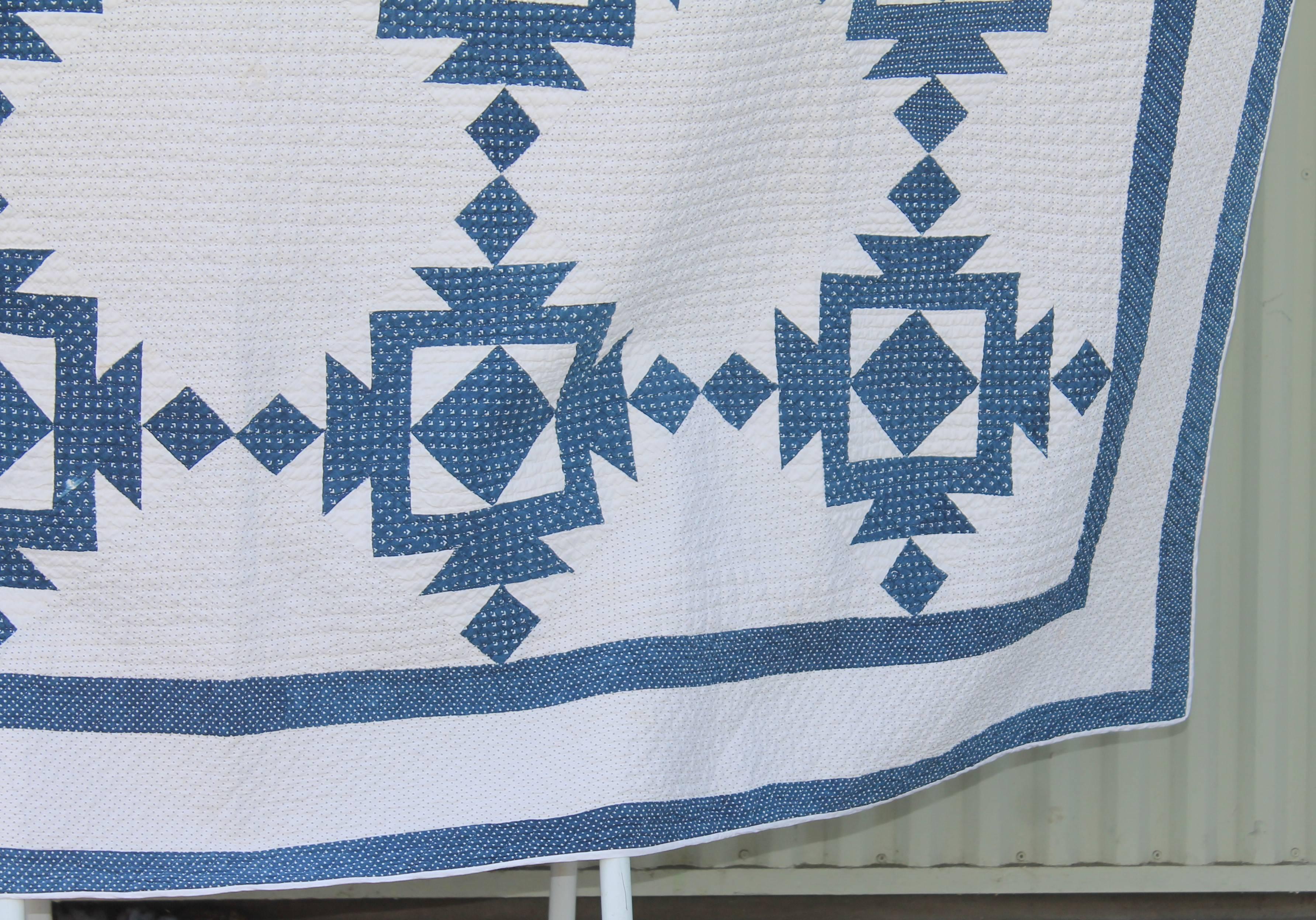 Country Quilt, 19th Century Blue and White Geometric