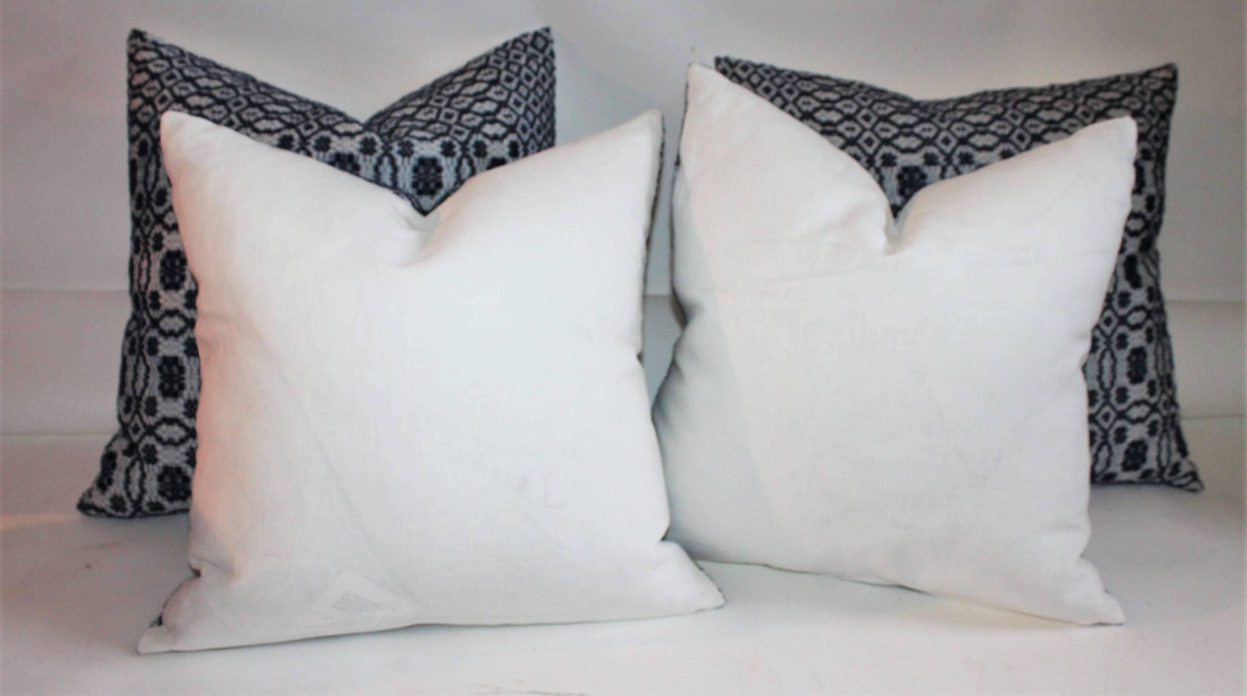 Hand-Crafted Vintage Jacquard Coverlet Pillows, Collection of Four