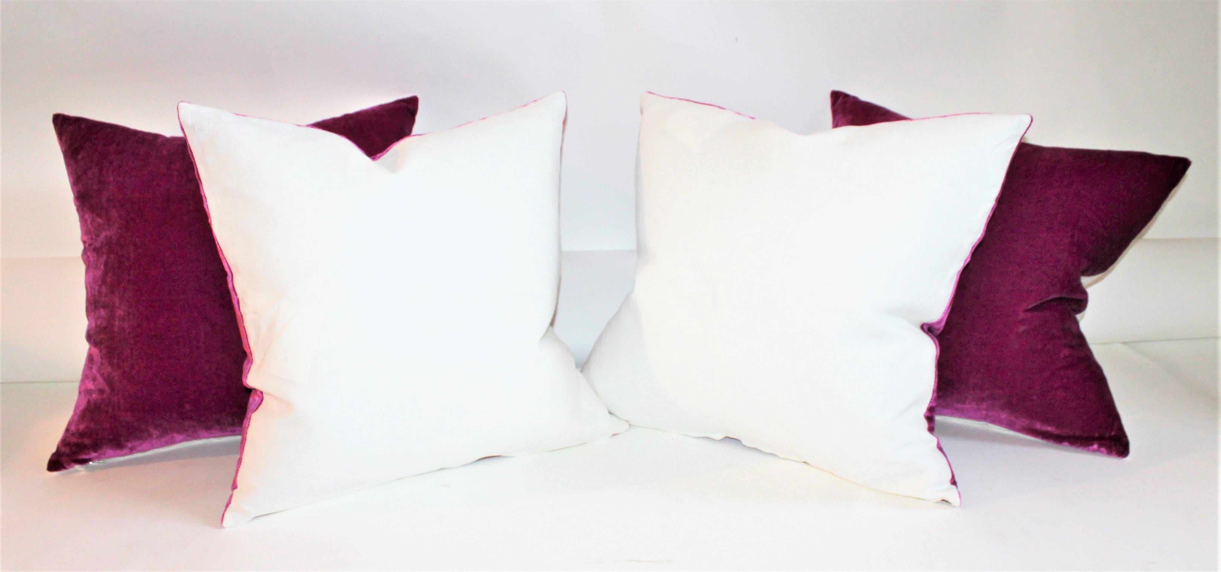 Hand-Crafted Pink Velvet Pillows / Collection of Four