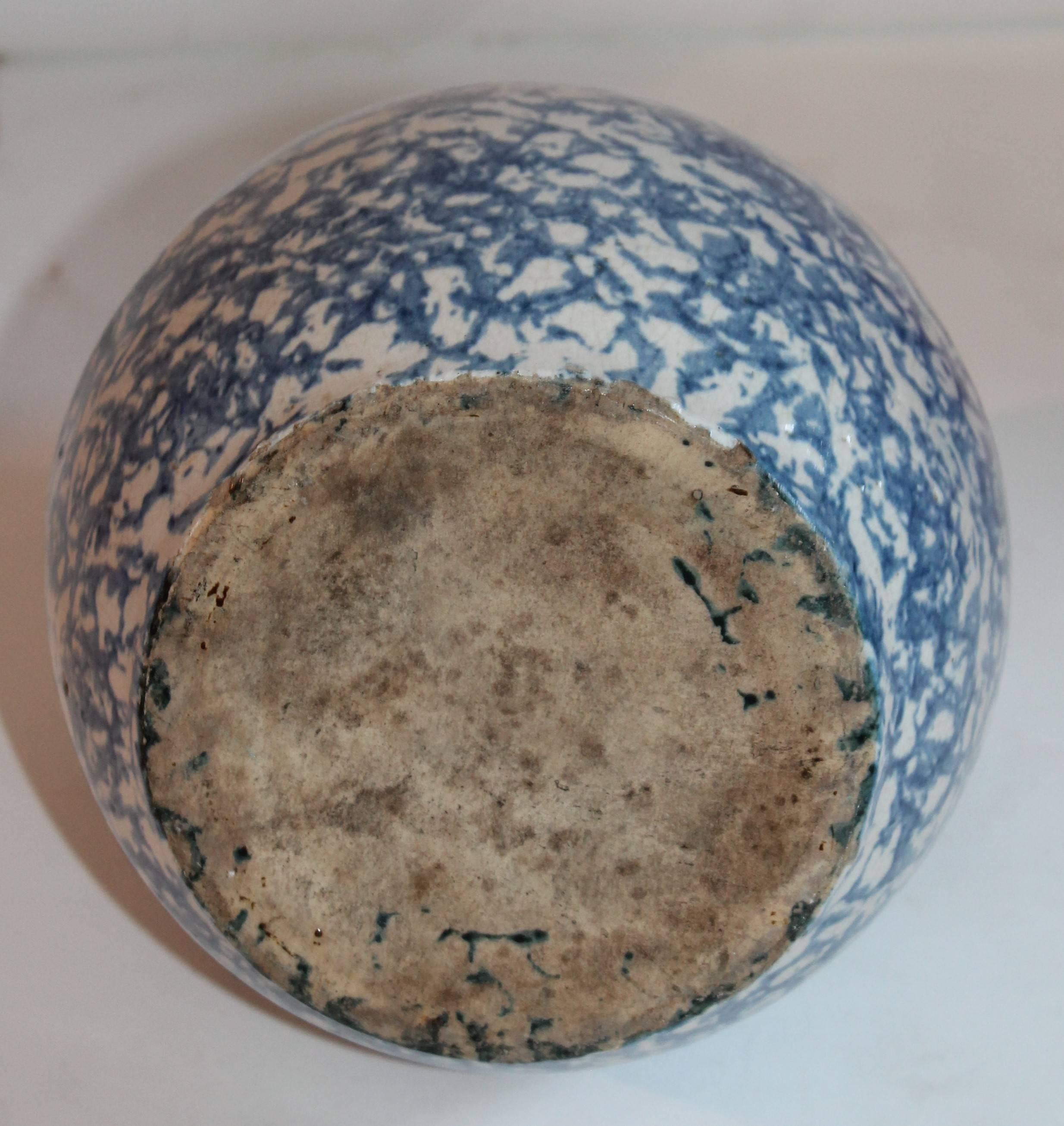 Glazed 19th Century Spongeware Pottery Water Pitcher