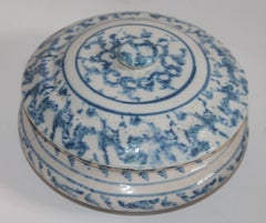 19th Century Spongeware Pottery Lidded Container
