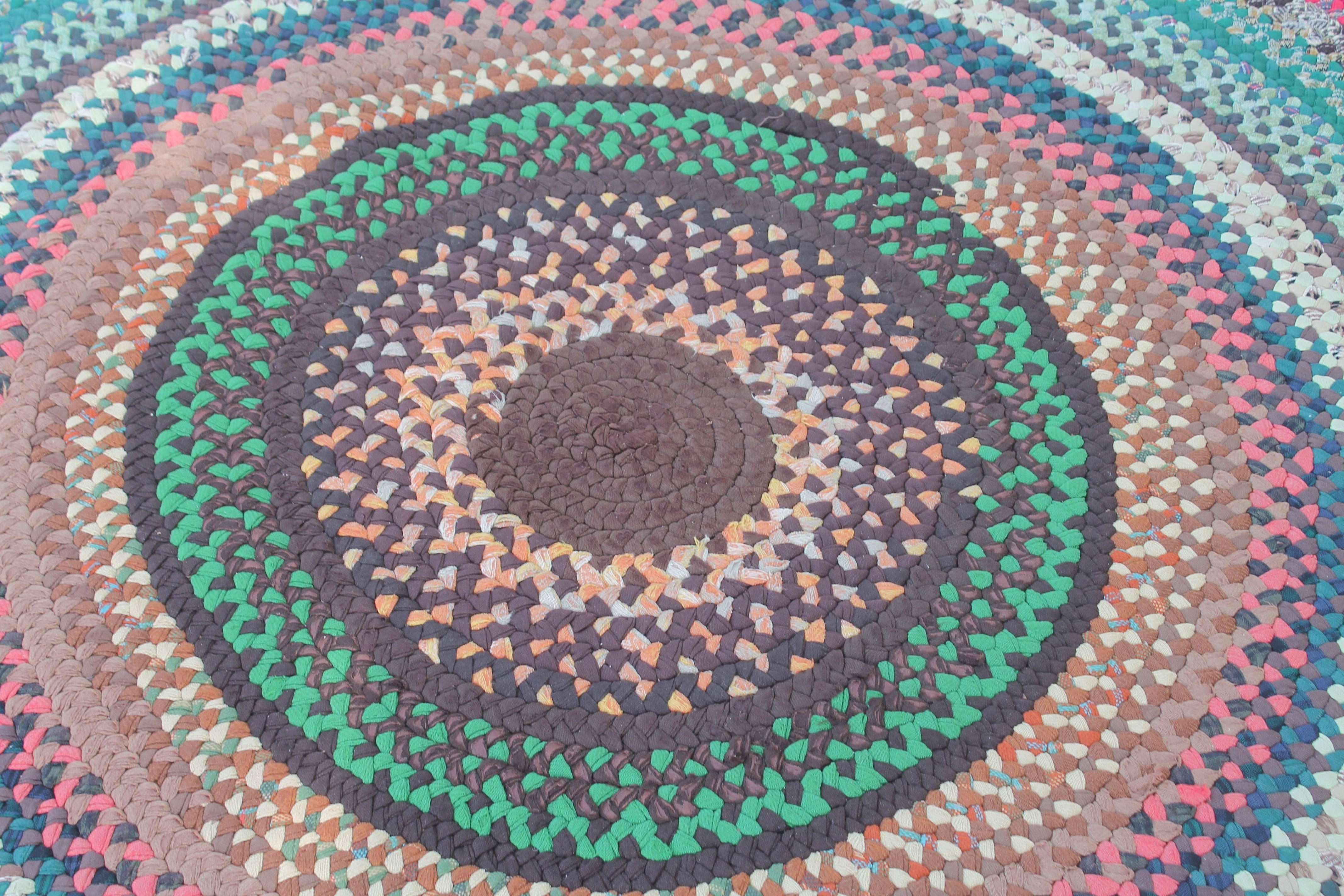 Country Early 20th Century Braided Round Rug