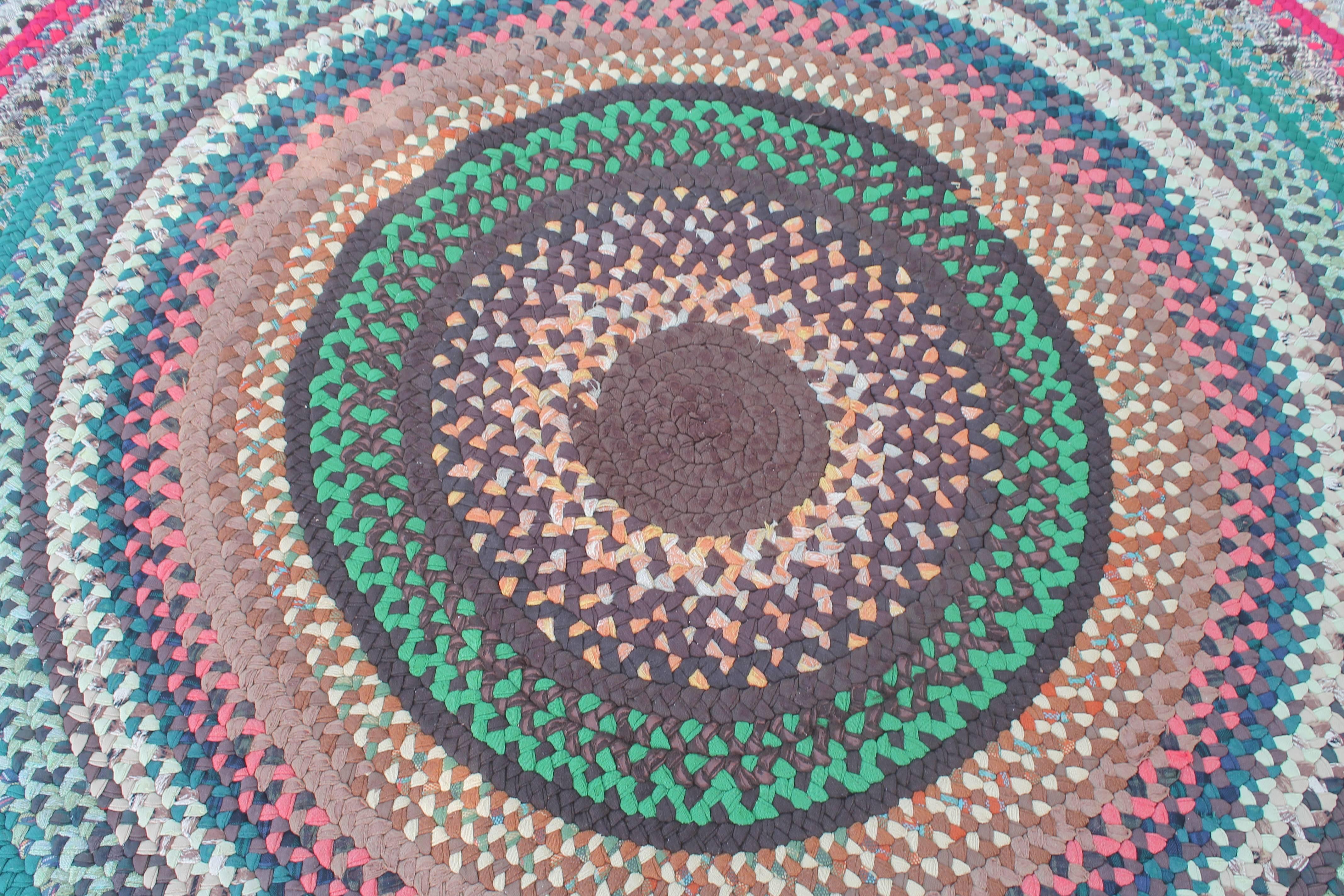 American Early 20th Century Braided Round Rug