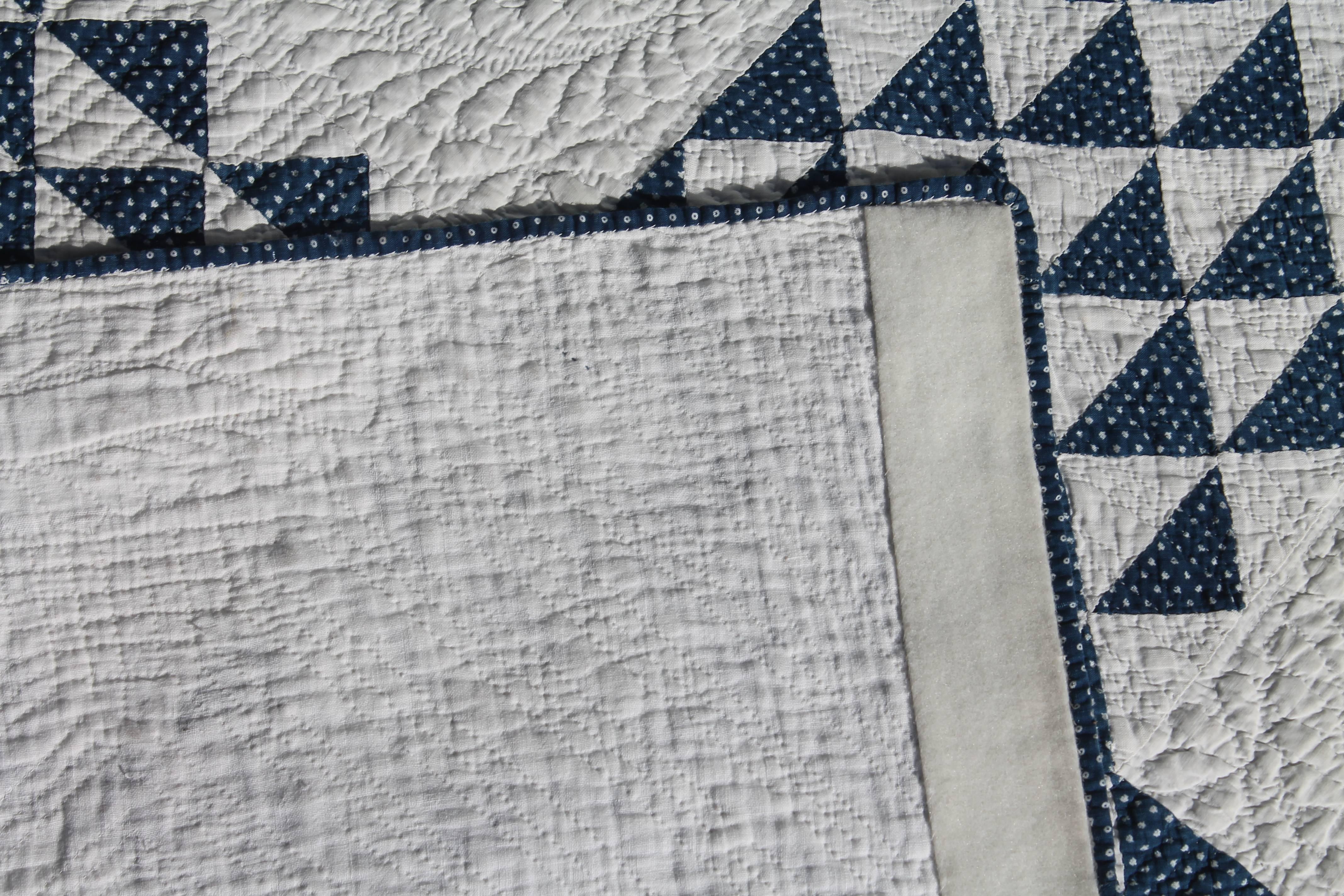 Cotton Vintage Quilt Blue and White Ocean Waves