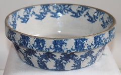 19th Century Sponge Ware Pottery Bean Pot