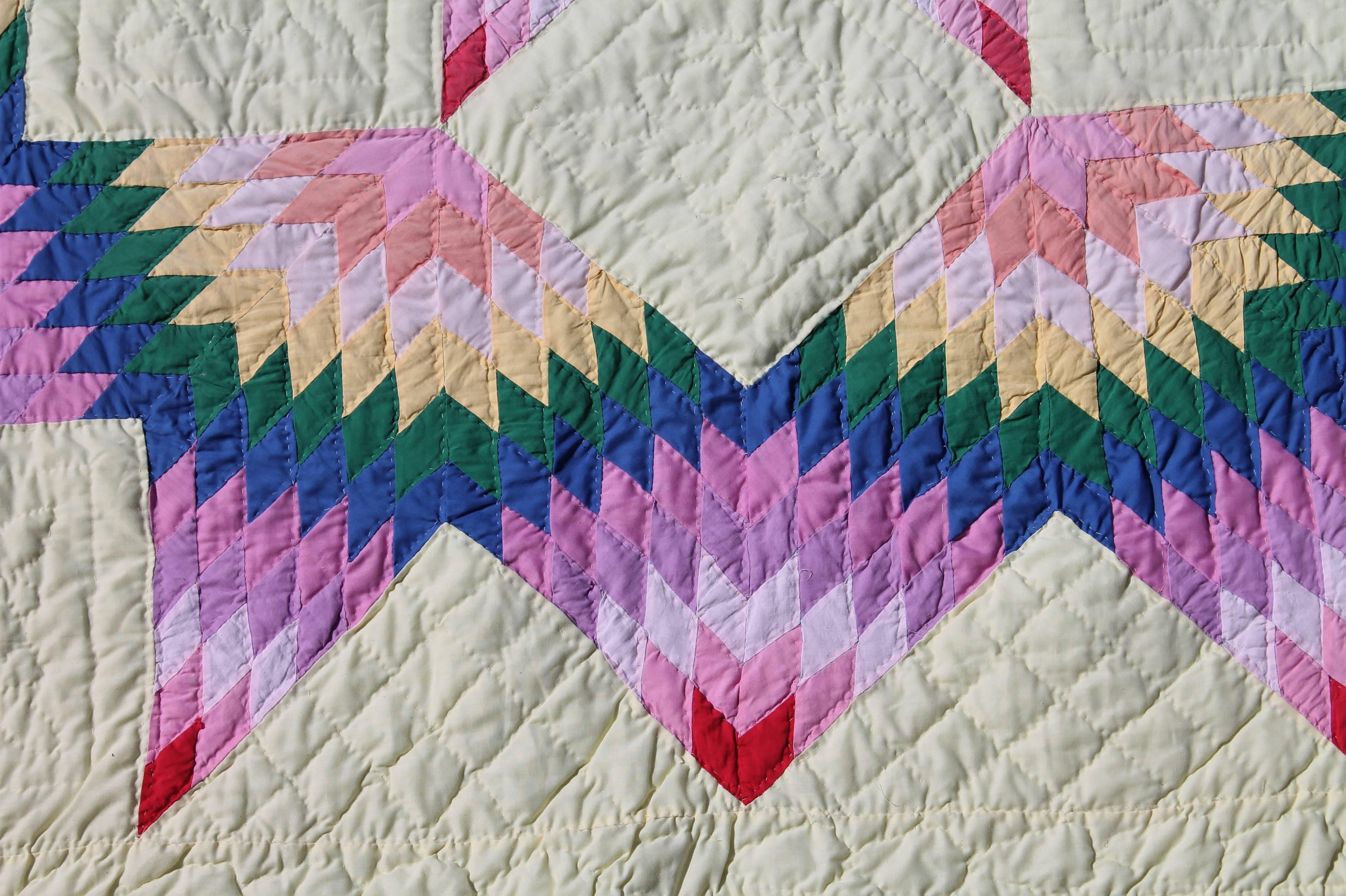 20th Century Broken Star Quilt in Pastel Colors