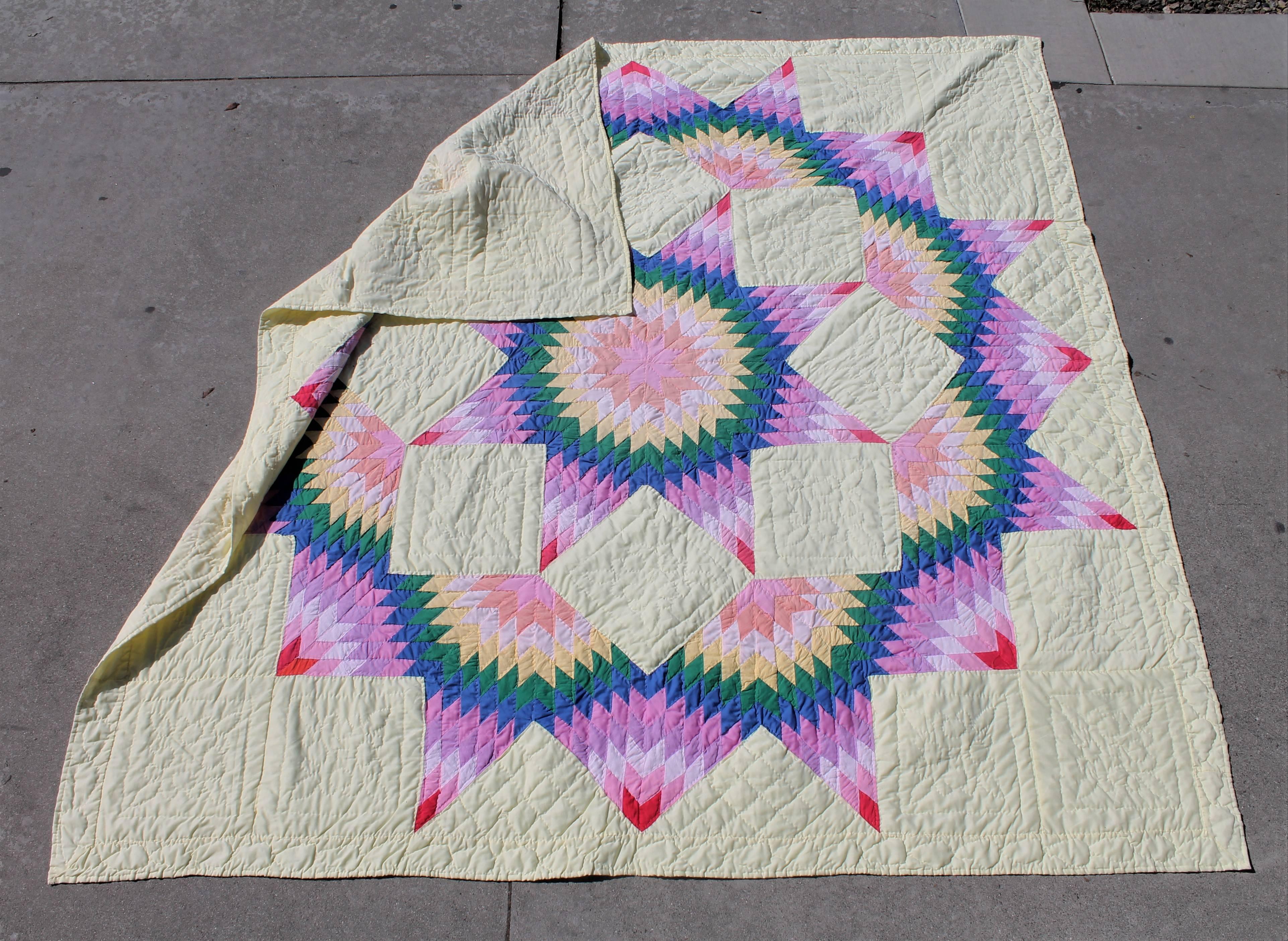 Cotton Broken Star Quilt in Pastel Colors