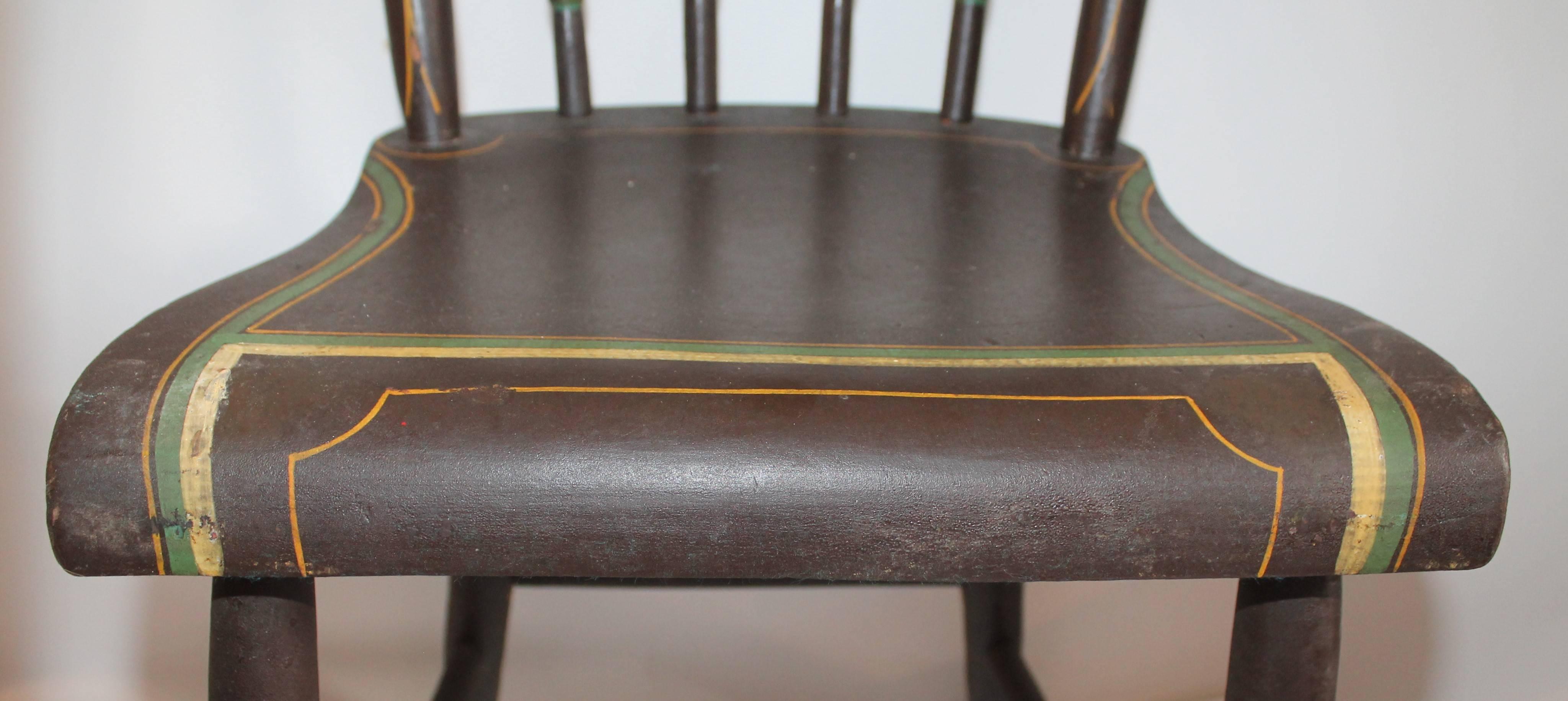 Painted 19th Century Original Paint Decorated Pennsylvania Plank Bottom Chairs