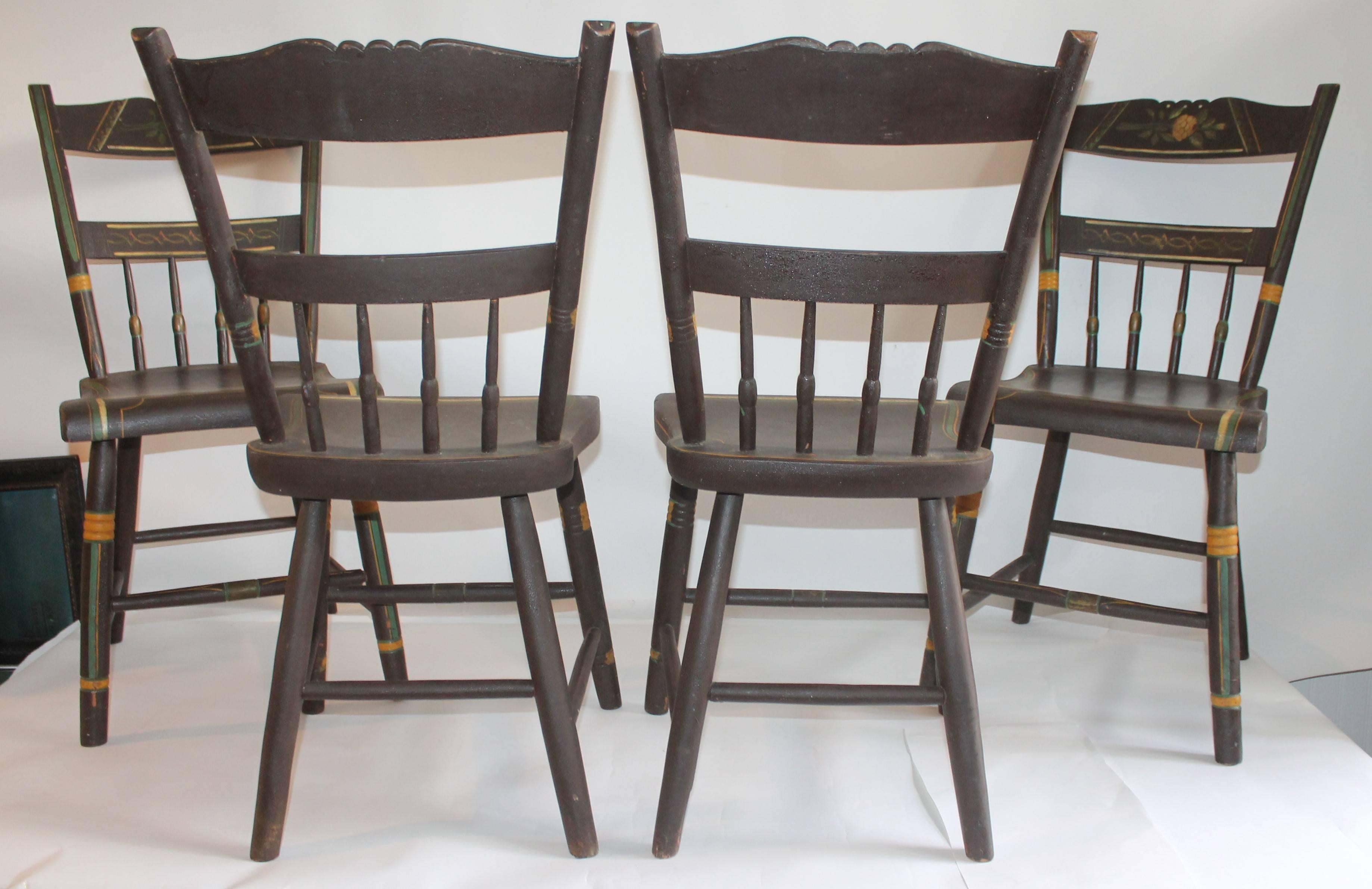Pine 19th Century Original Paint Decorated Pennsylvania Plank Bottom Chairs