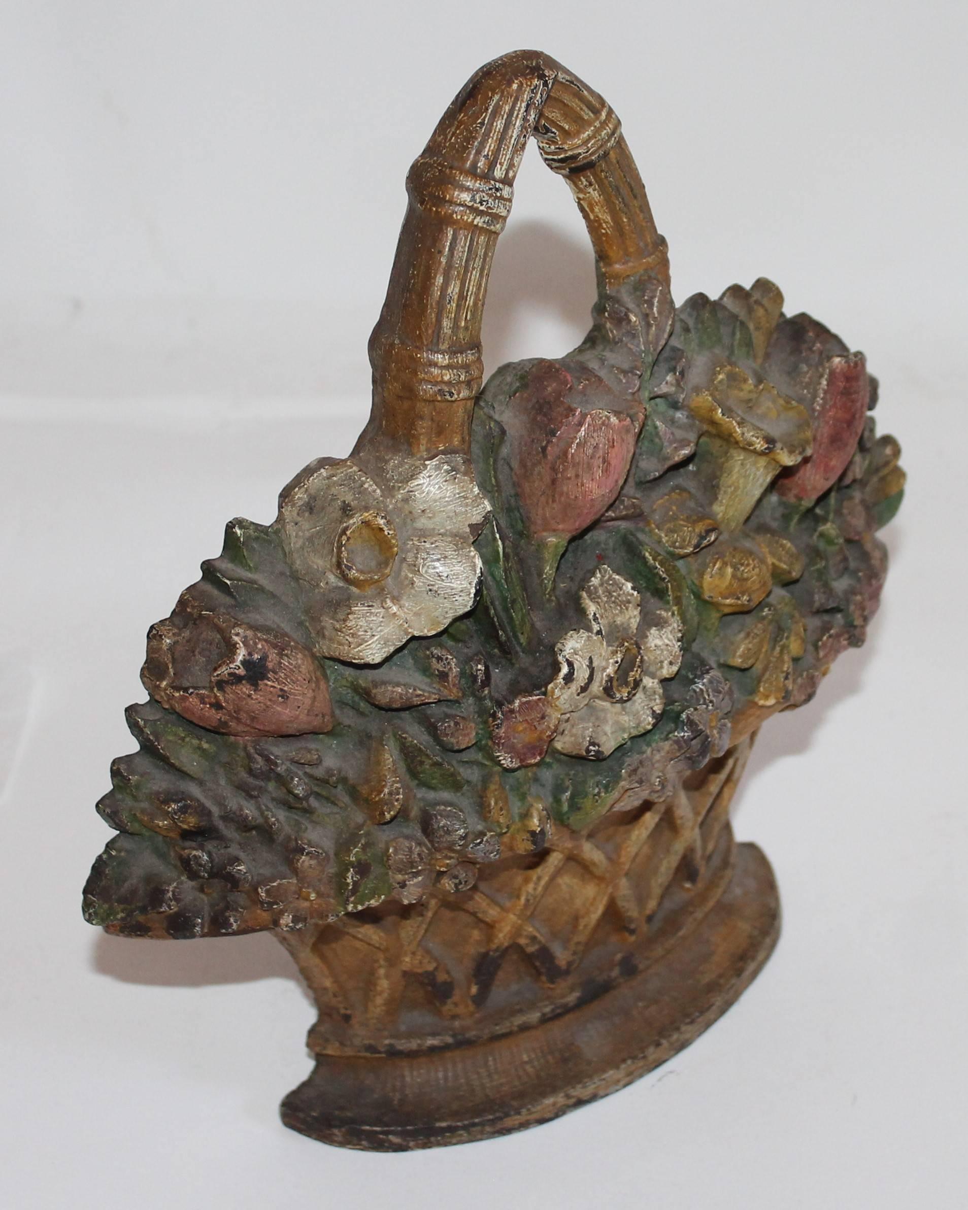 American 19th Century Polychrome Original Painted Hubley Iron Lg Doorstop For Sale