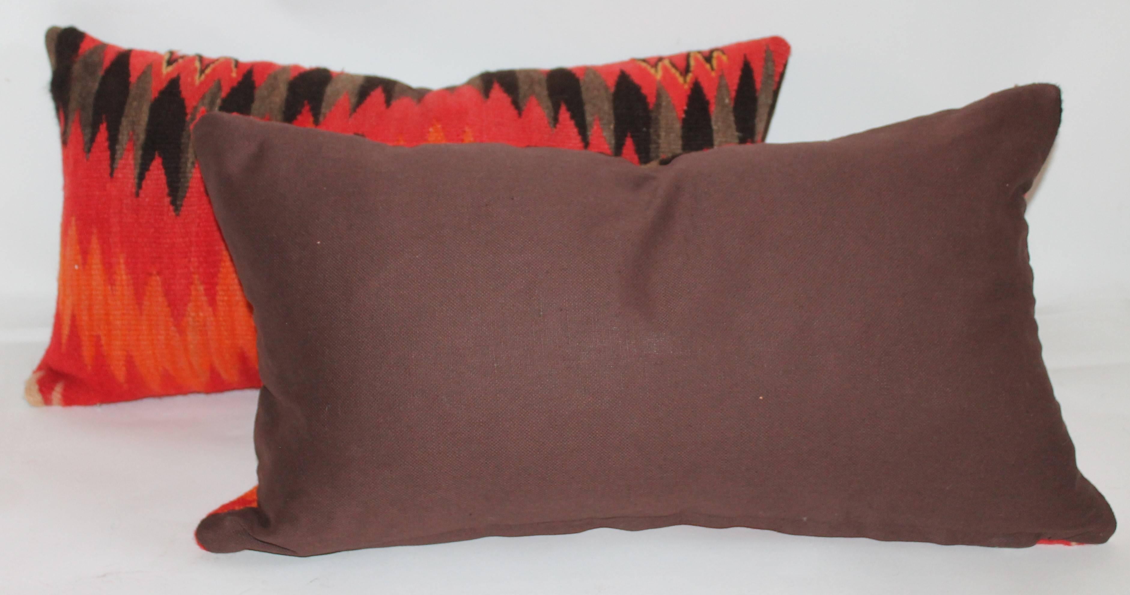 American Pair of Navajo Indian Weaving Vibrant  Bolster Pillows