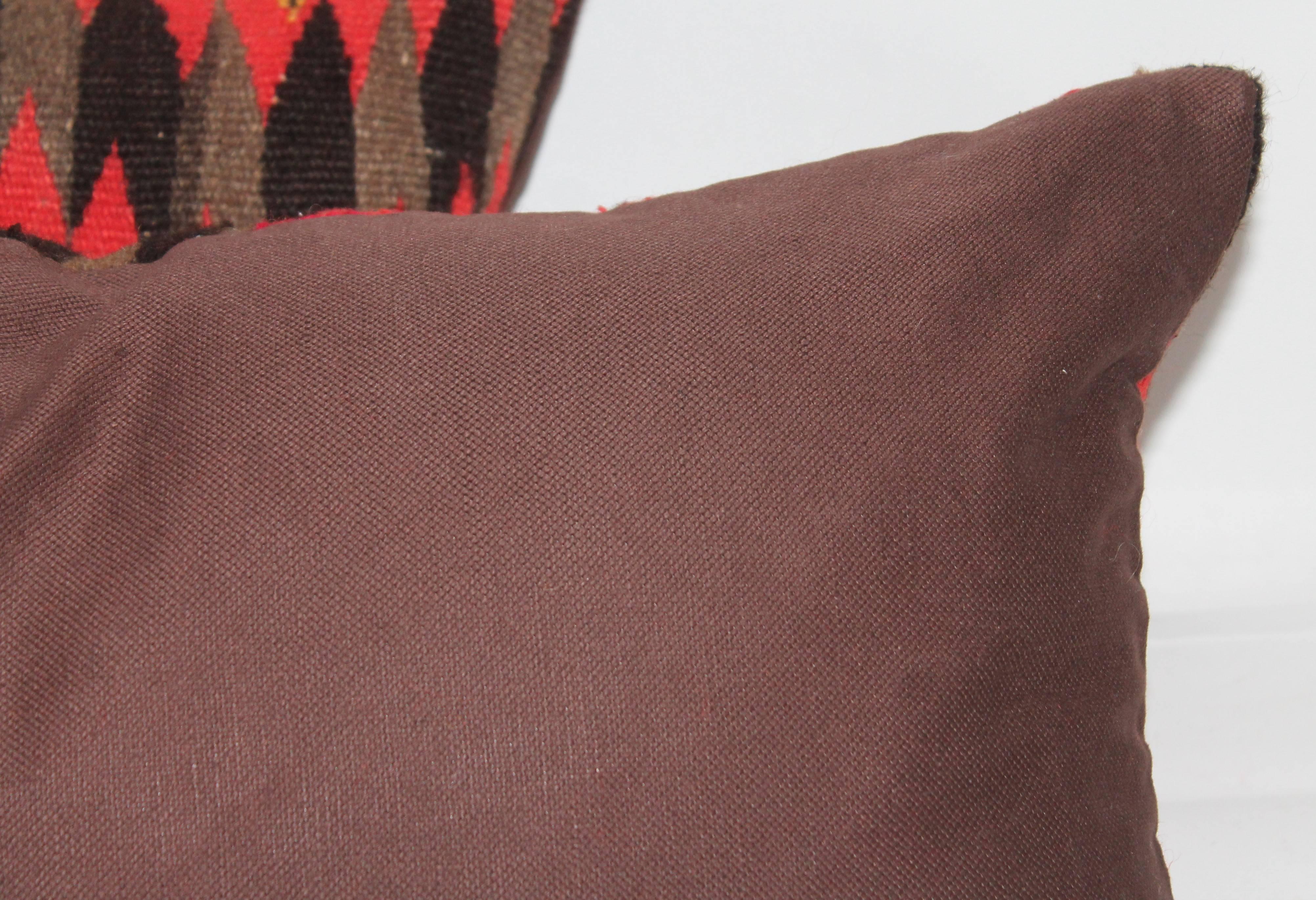 Hand-Woven Pair of Navajo Indian Weaving Vibrant  Bolster Pillows