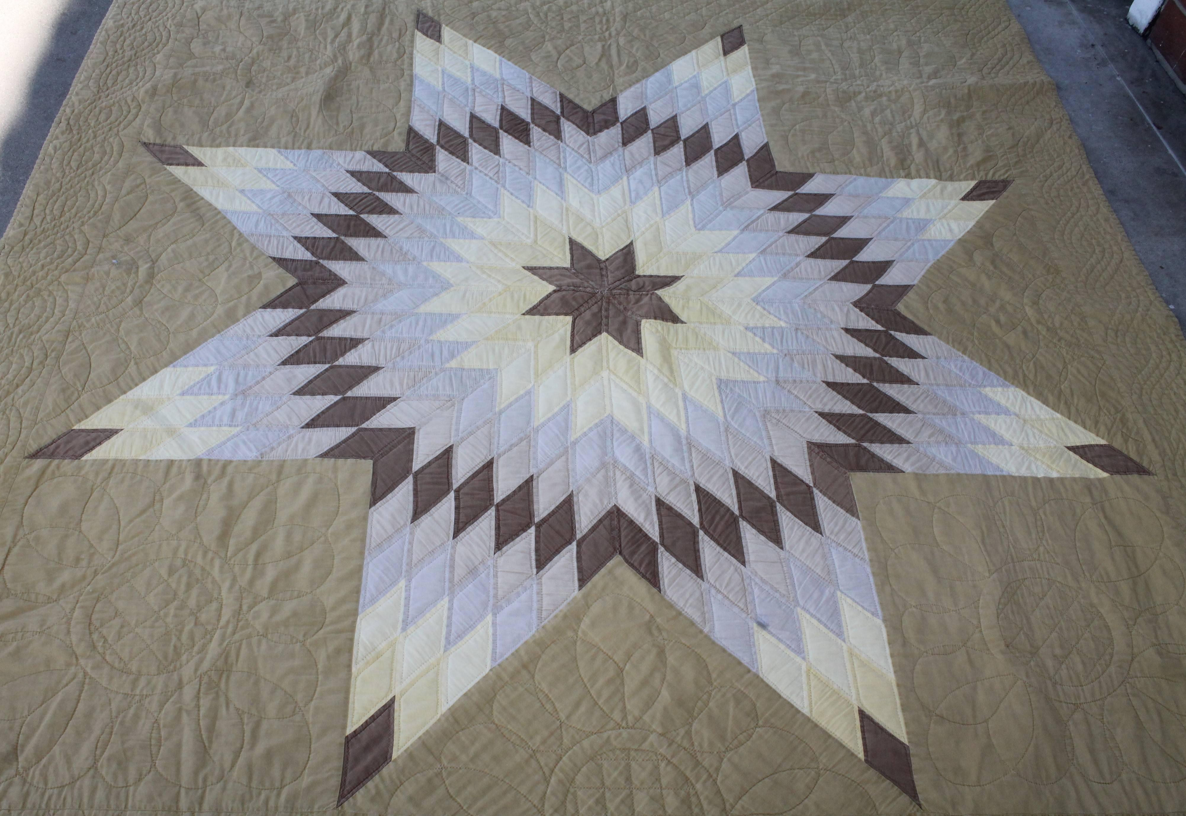 This finely quilted and pieced Amish Star quilt is from Holmes County, Ohio and is in good condition with minor wear on binding barely noticeable. So unusual these fall somber colors.