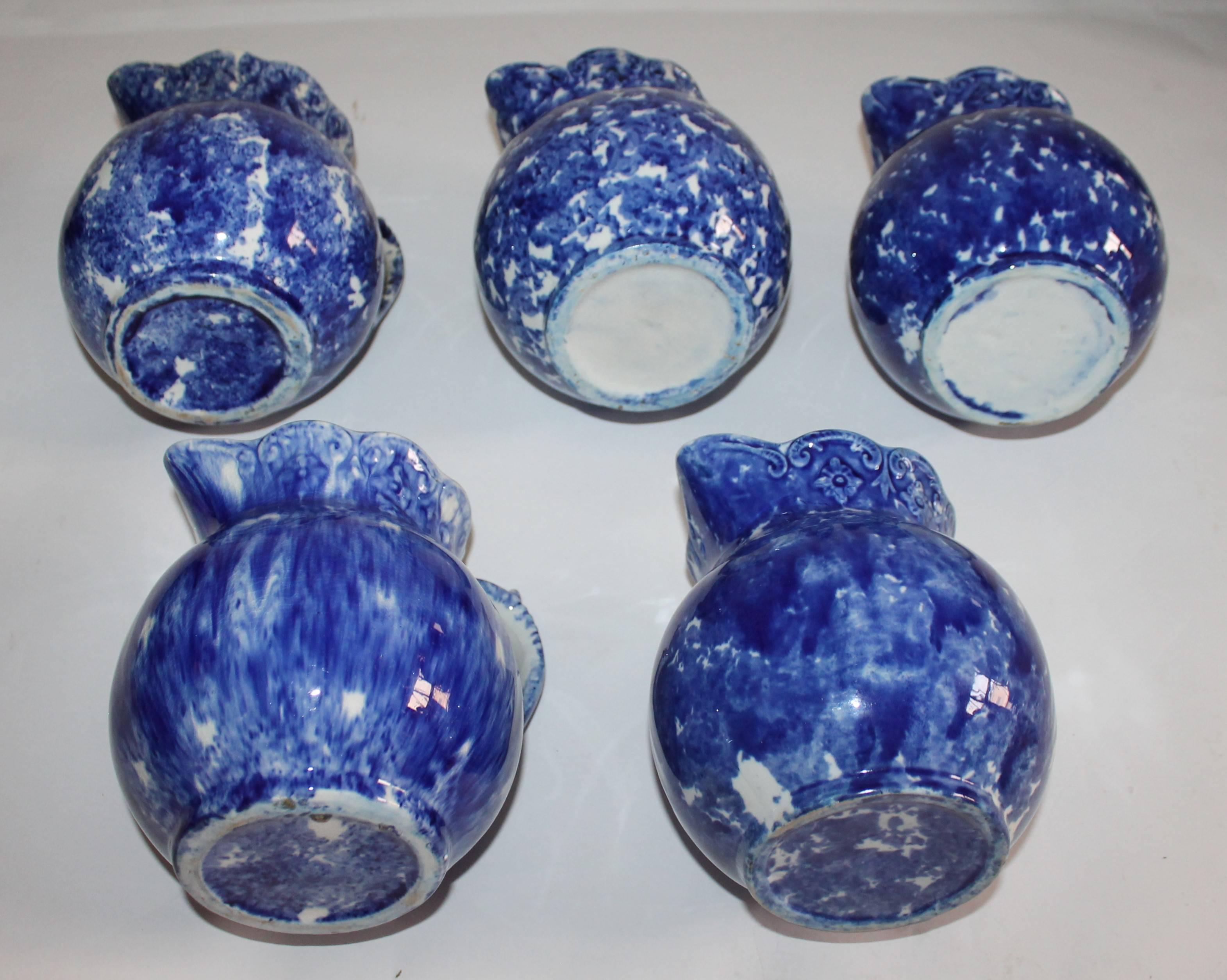 Spongeware Pitchers / Collection of Five, 19th Century For Sale 3