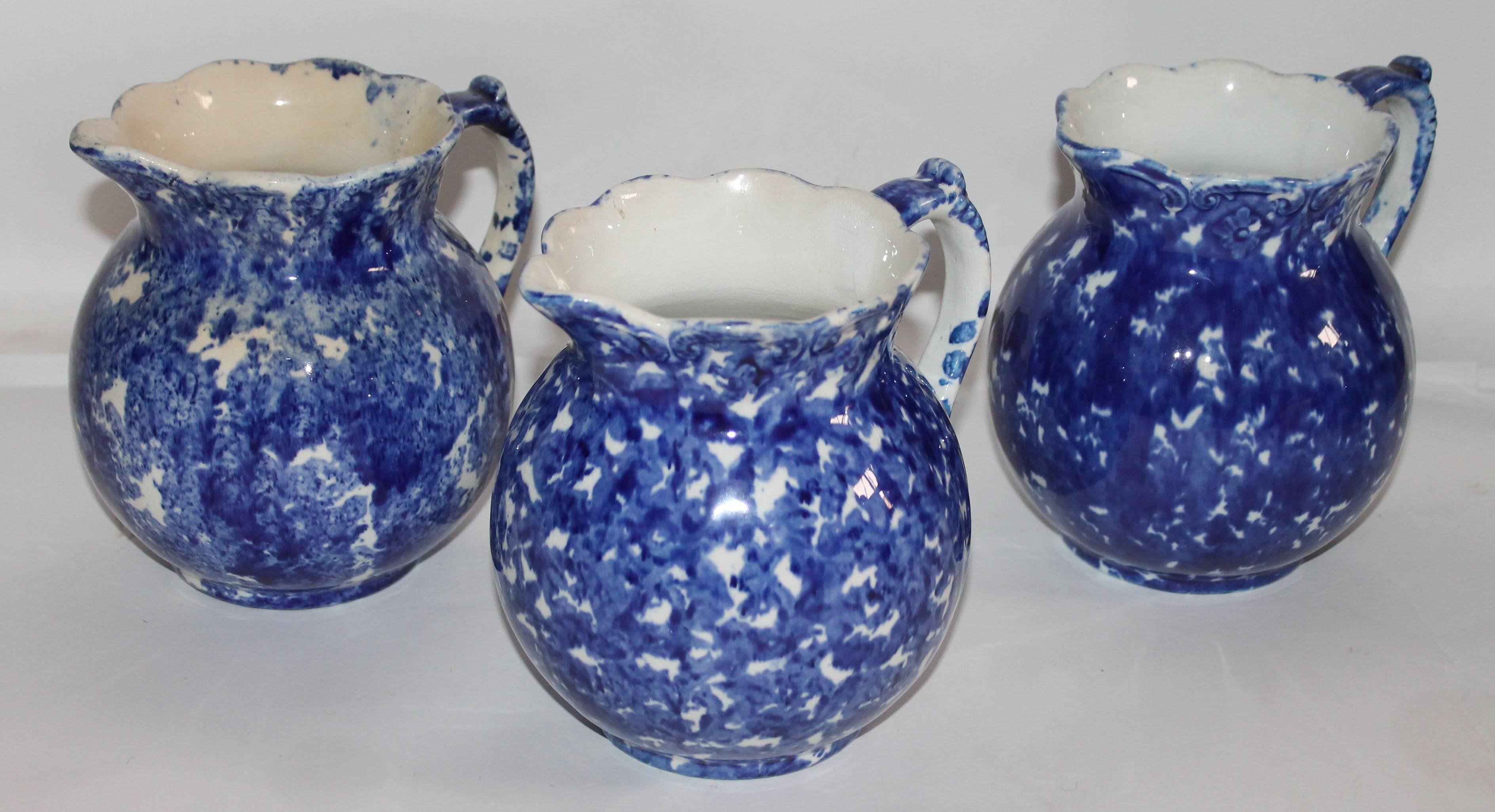 Hand-Painted Spongeware Pitchers / Collection of Five, 19th Century For Sale