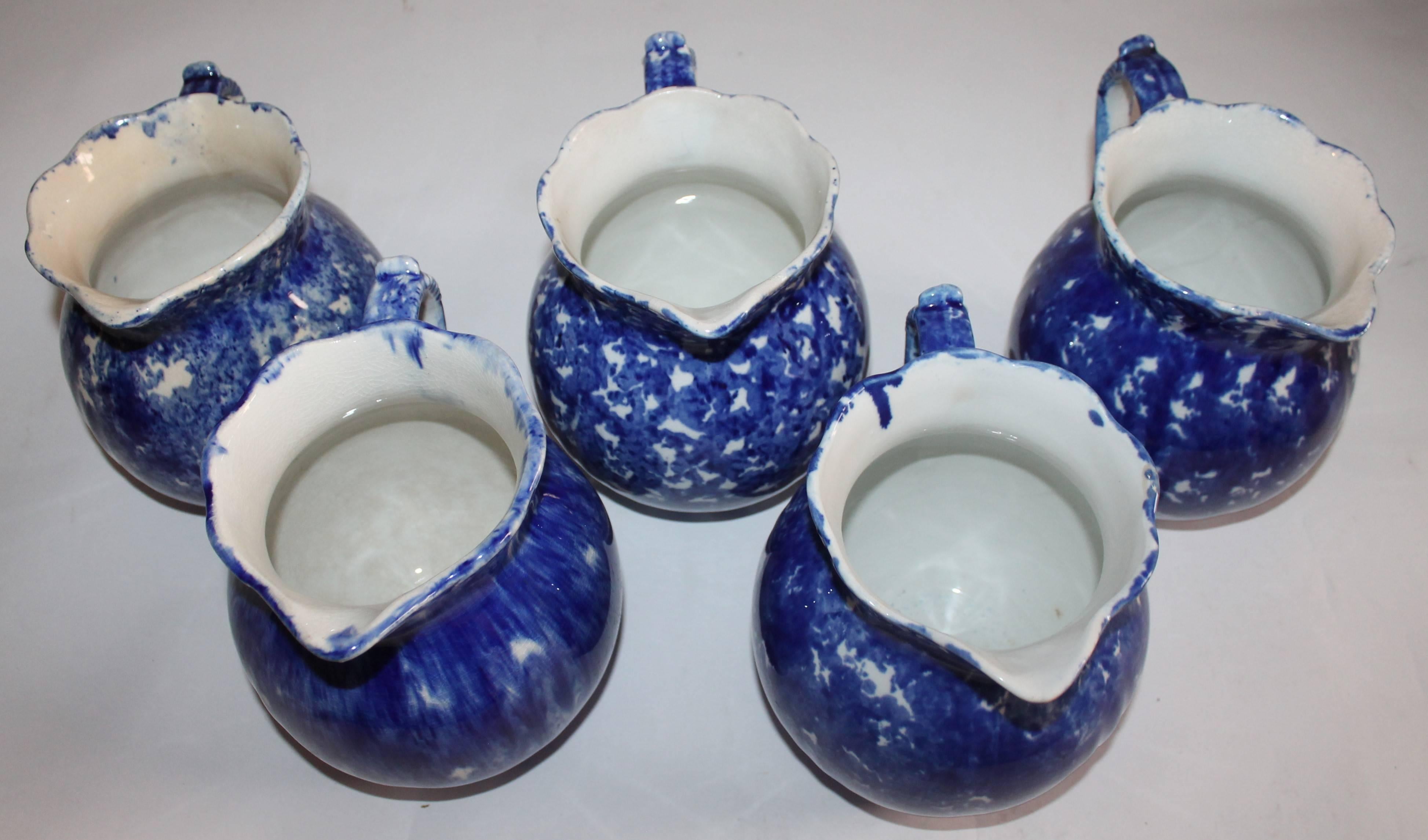 Country Spongeware Pitchers / Collection of Five, 19th Century For Sale