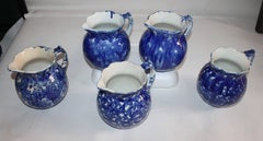 Spongeware Pitchers / Collection of Five, 19th Century