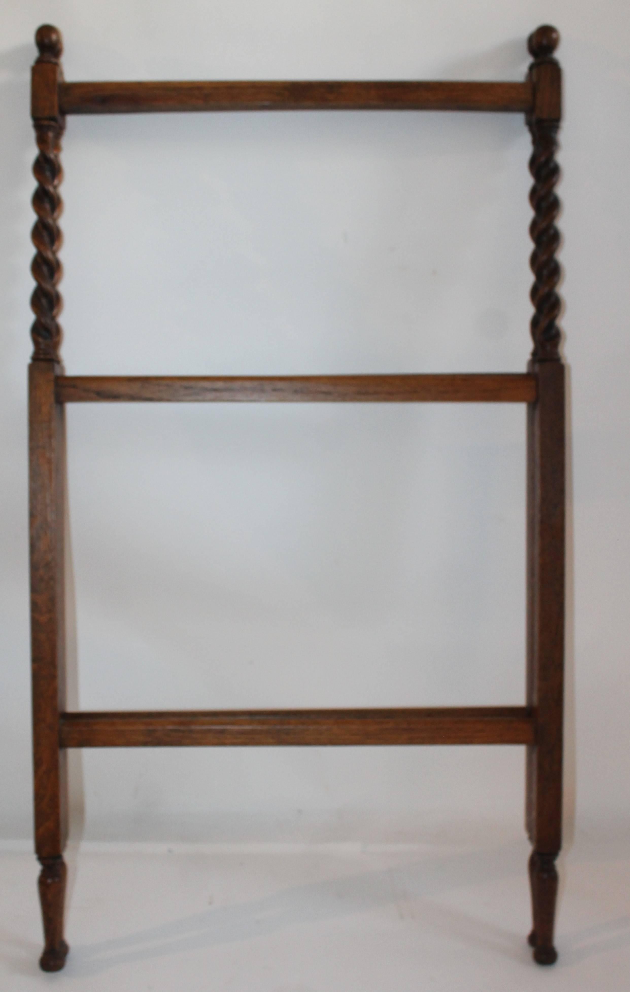 Country 19th Century Oak Quilt Rack in Barley Twist Form