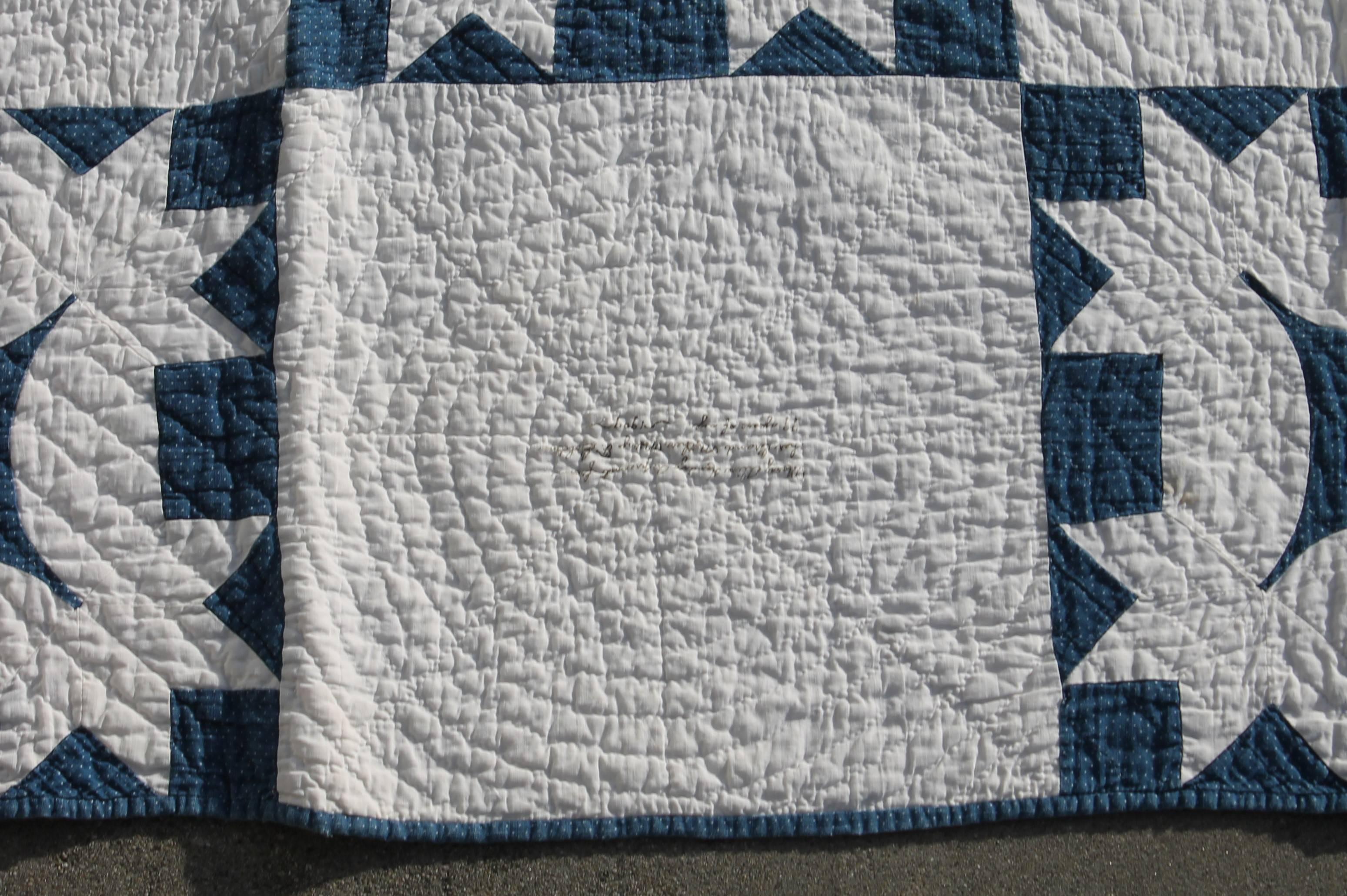 Hand-Crafted 19th Century Quilt Blue and White Geometric