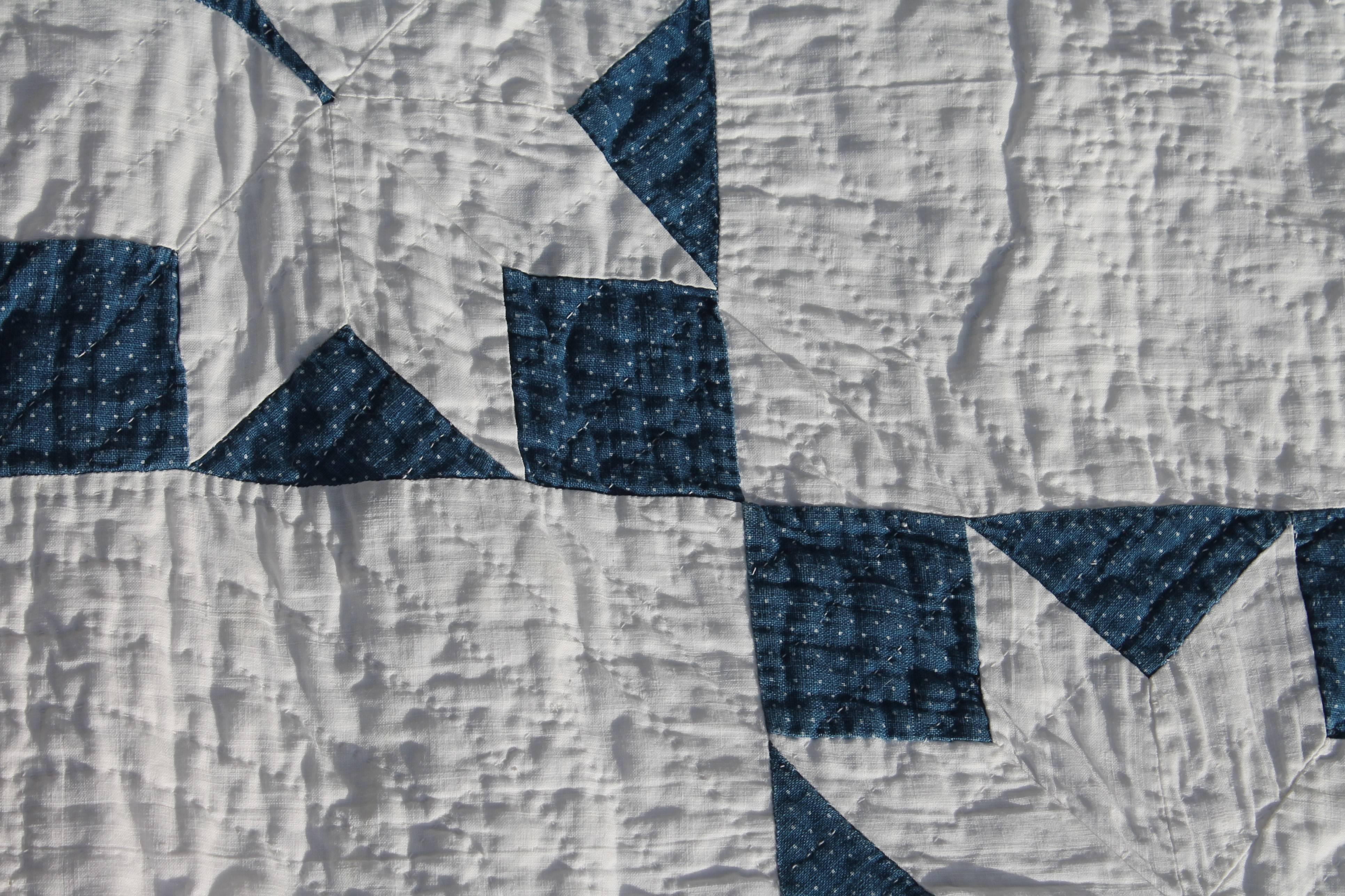 Country 19th Century Quilt Blue and White Geometric