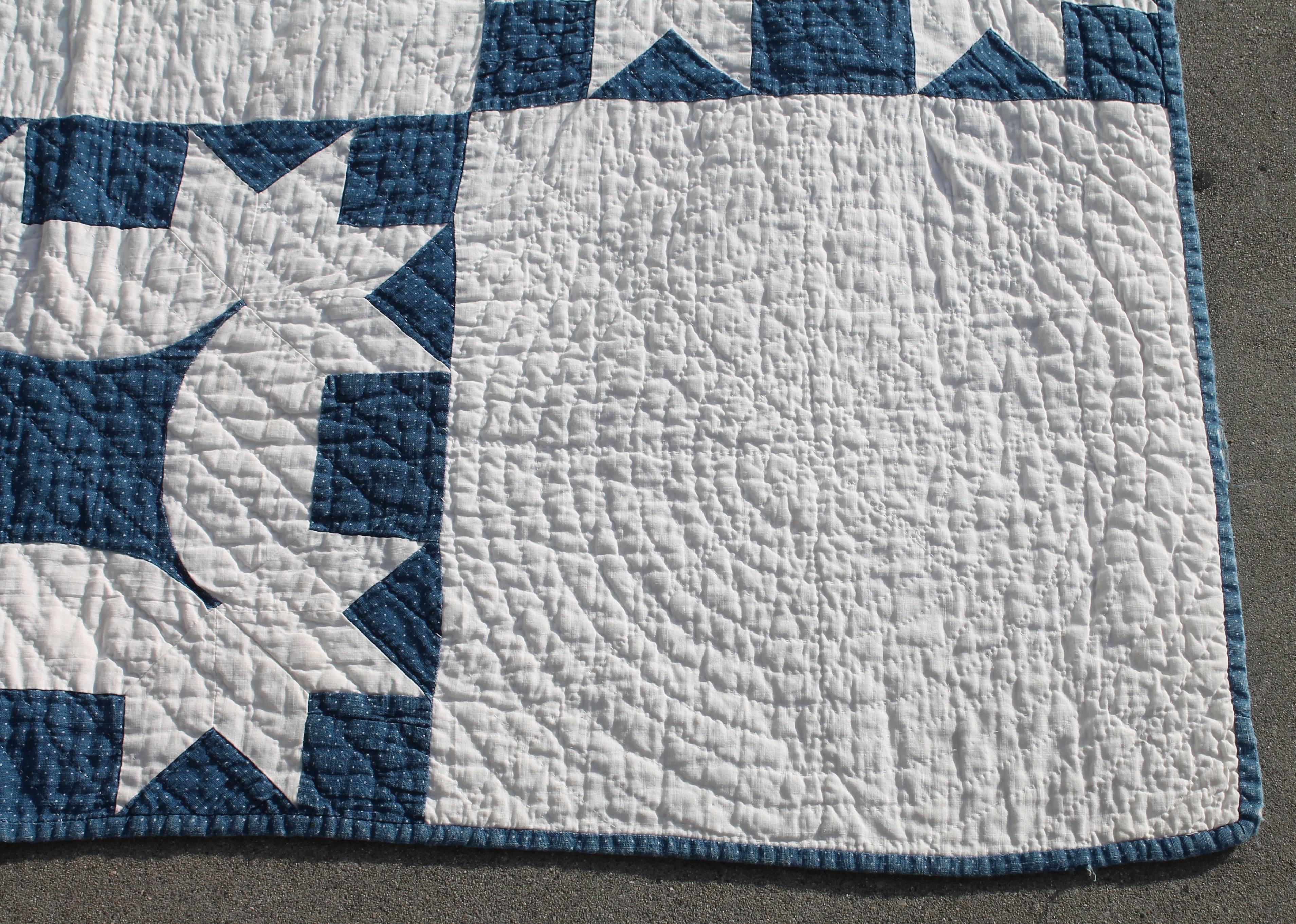 American 19th Century Quilt Blue and White Geometric
