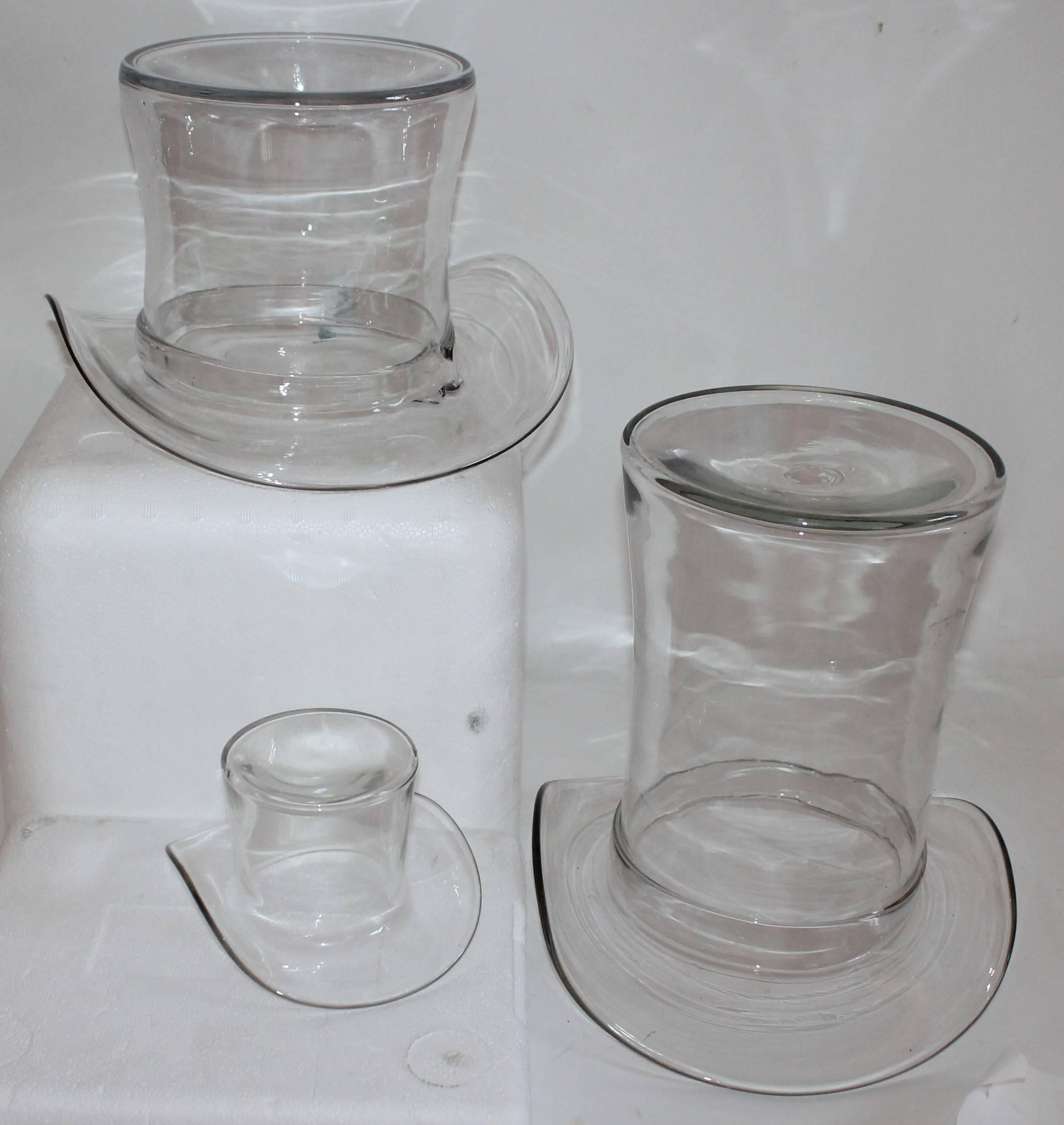 American Collection of Three Handblown Glass Top Hats