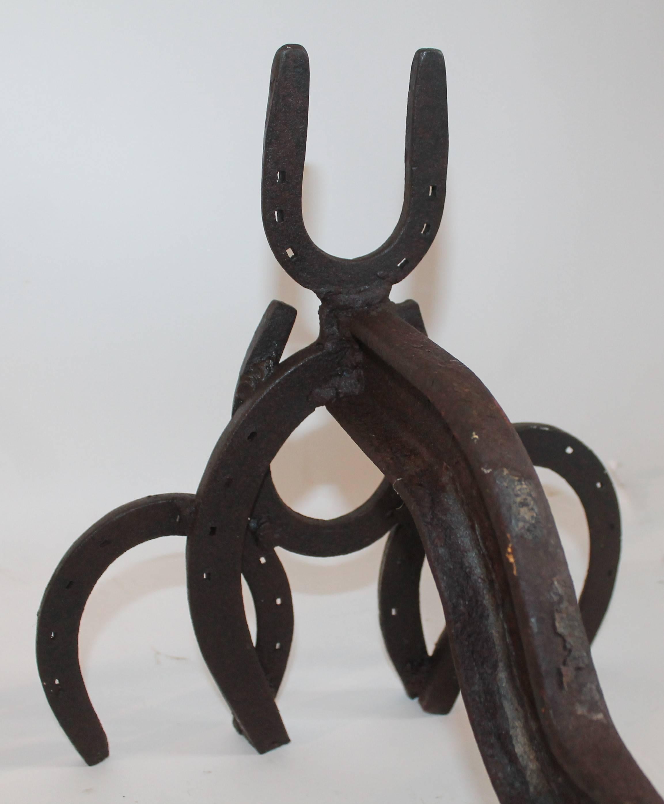 19th Century Folk Art Horseshoe Andirons / Handmade In Good Condition For Sale In Los Angeles, CA