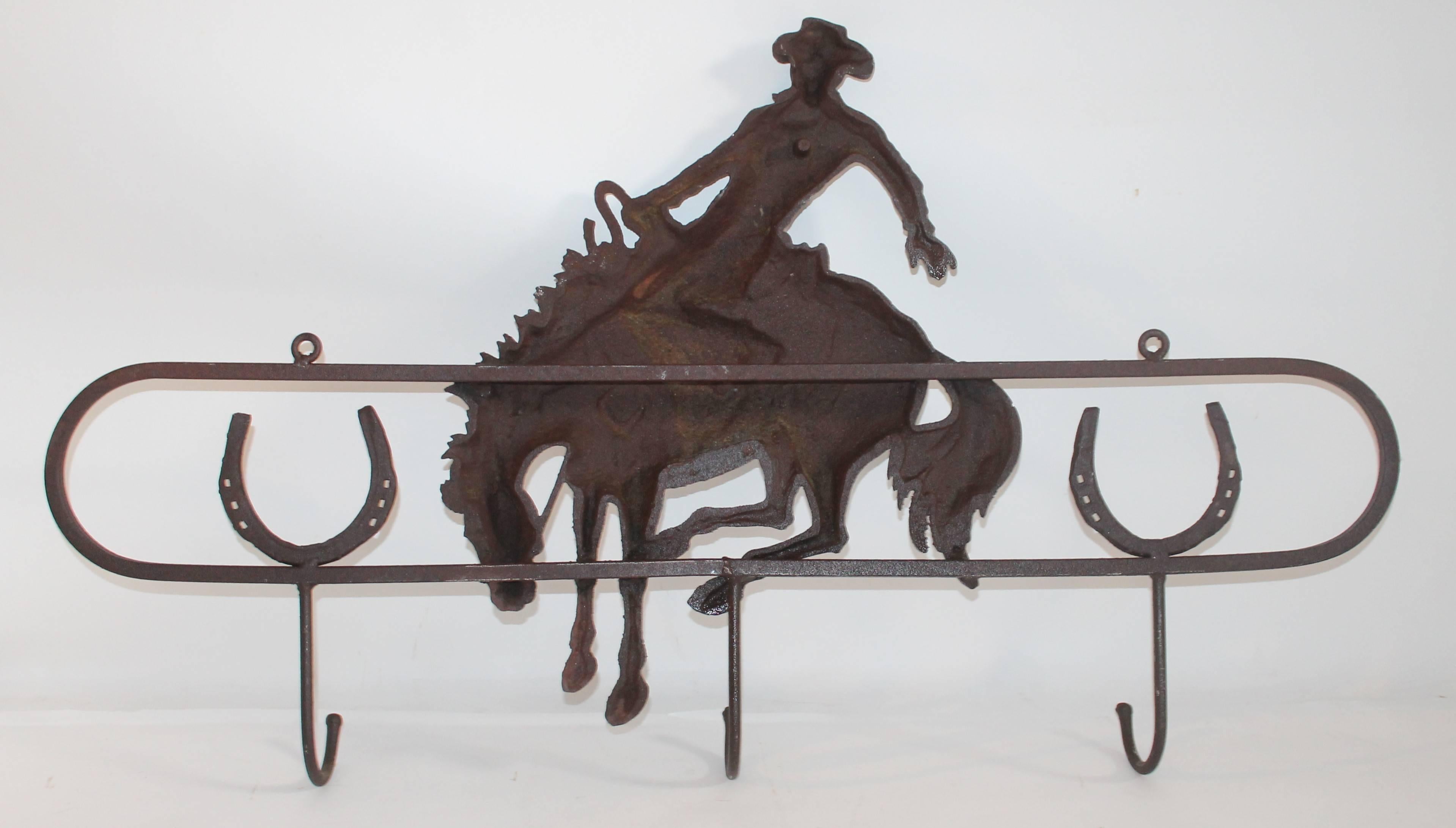 Forged Iron Hat Rack with Bucking Bronco
