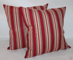 European Striped 19th Century Ticking Pillows, Pair