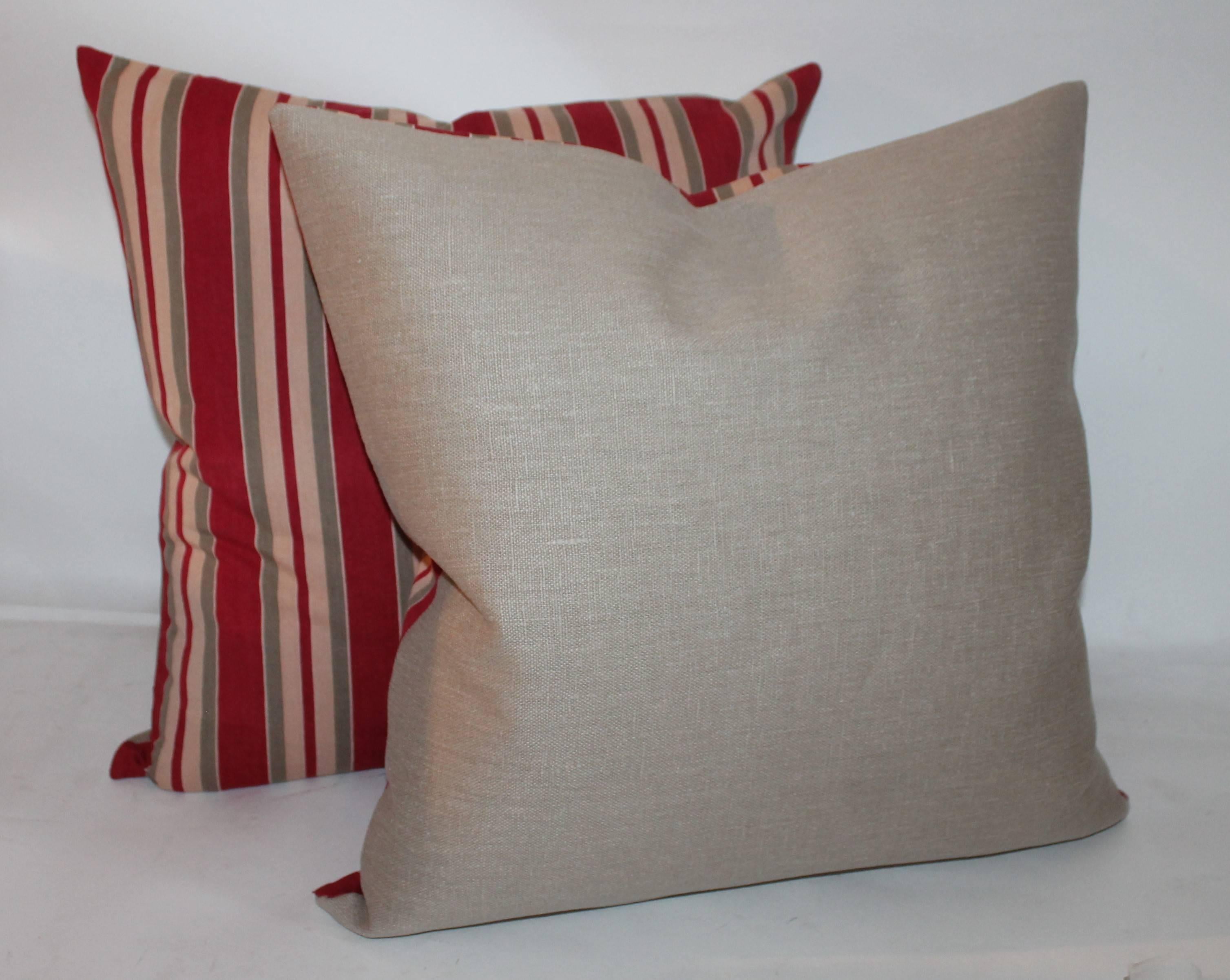 Hand-Crafted European Striped 19th Century Ticking Pillows, Pair For Sale