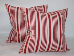 19th Century American Ticking Stripped Pillows/Pair