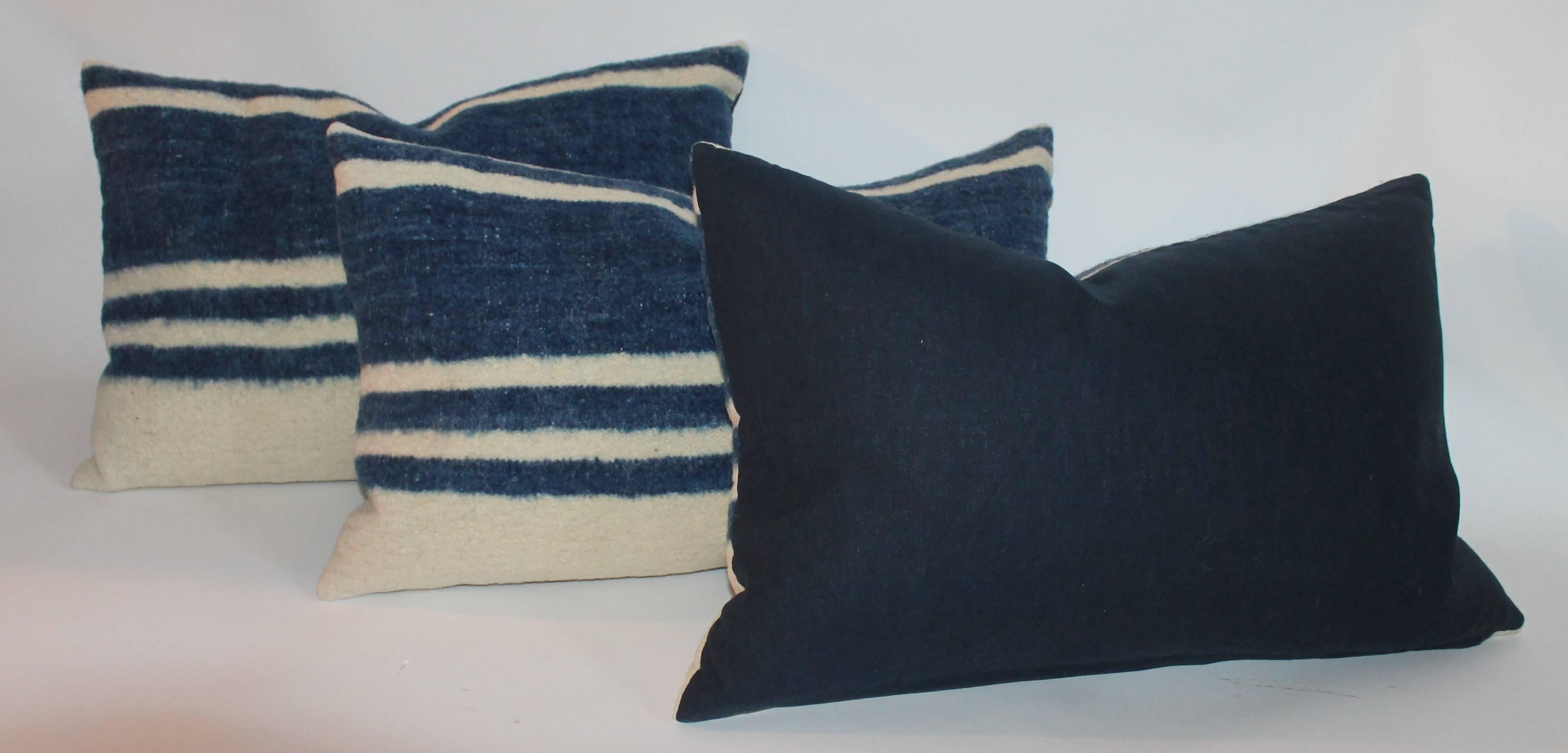 Collection of Three Striped  Alpaca Indian Weaving Pillows In Excellent Condition In Los Angeles, CA