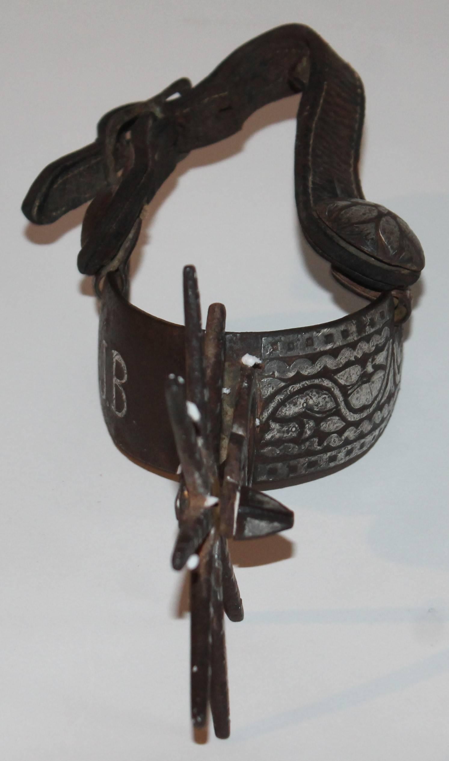 19th Century Cowboys Stirrup Signed J.B. in Silver Inlay in Iron In Excellent Condition In Los Angeles, CA