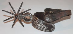 19th Century Cowboys Stirrup Signed J.B. in Silver Inlay in Iron
